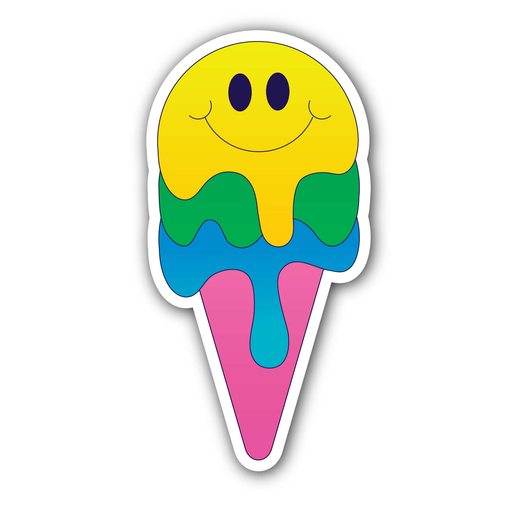 Smile Face Ice Cream Sticker, Waterproof Vinyl Decal Sticker Indoor Or Outdoor 2 (Pieces) 3" and 5"