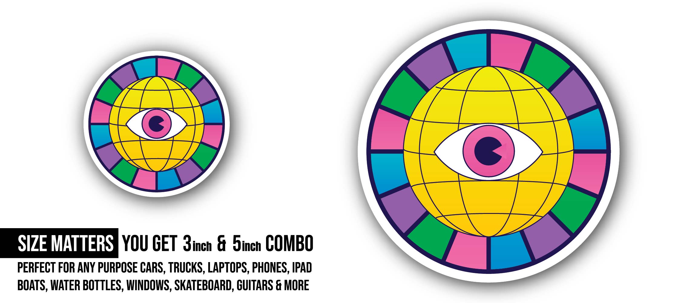 Third Eye Vision Sticker, Waterproof Vinyl Decal Sticker Indoor Or Outdoor 2 (Pieces) 3" and 5"