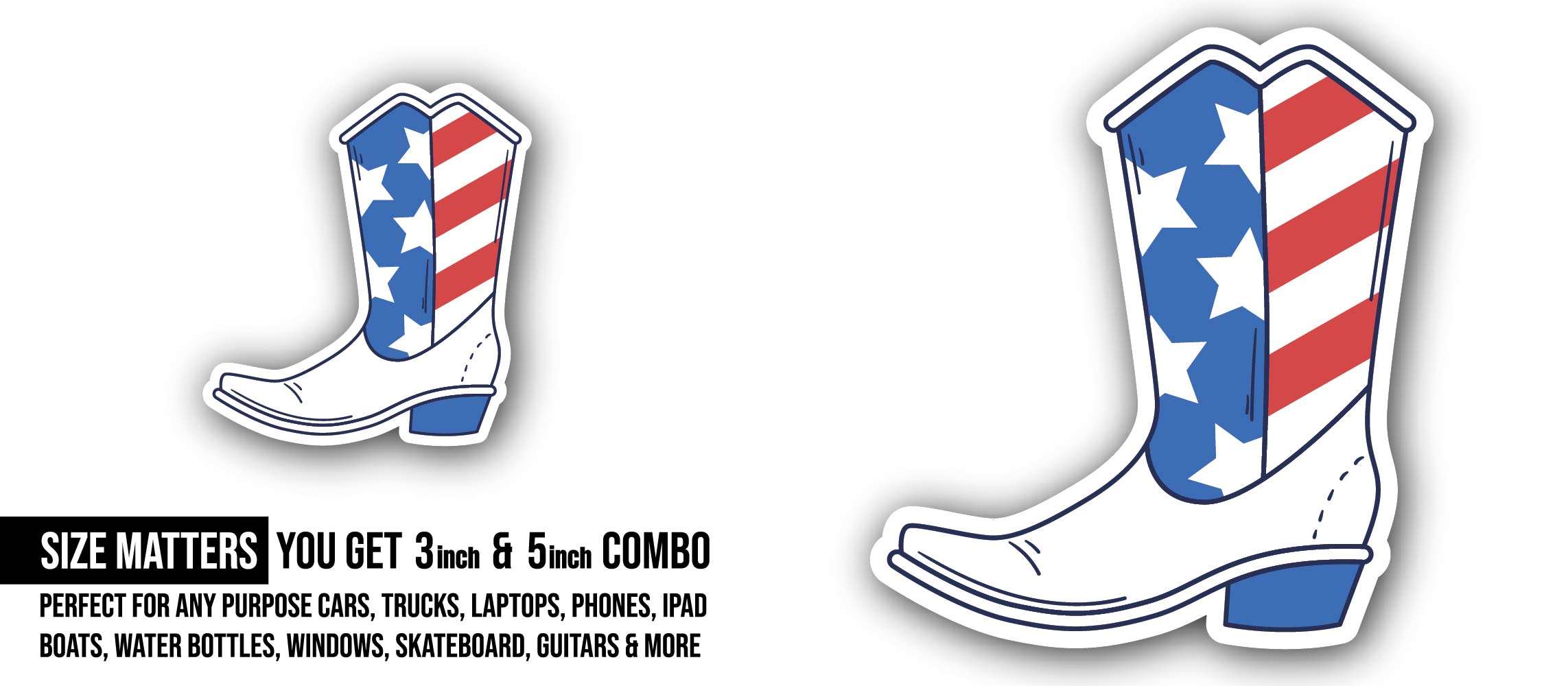 American flag boot Sticker, Waterproof Vinyl Decal Sticker Indoor Or Outdoor 2 (Pieces) 3" and 5"