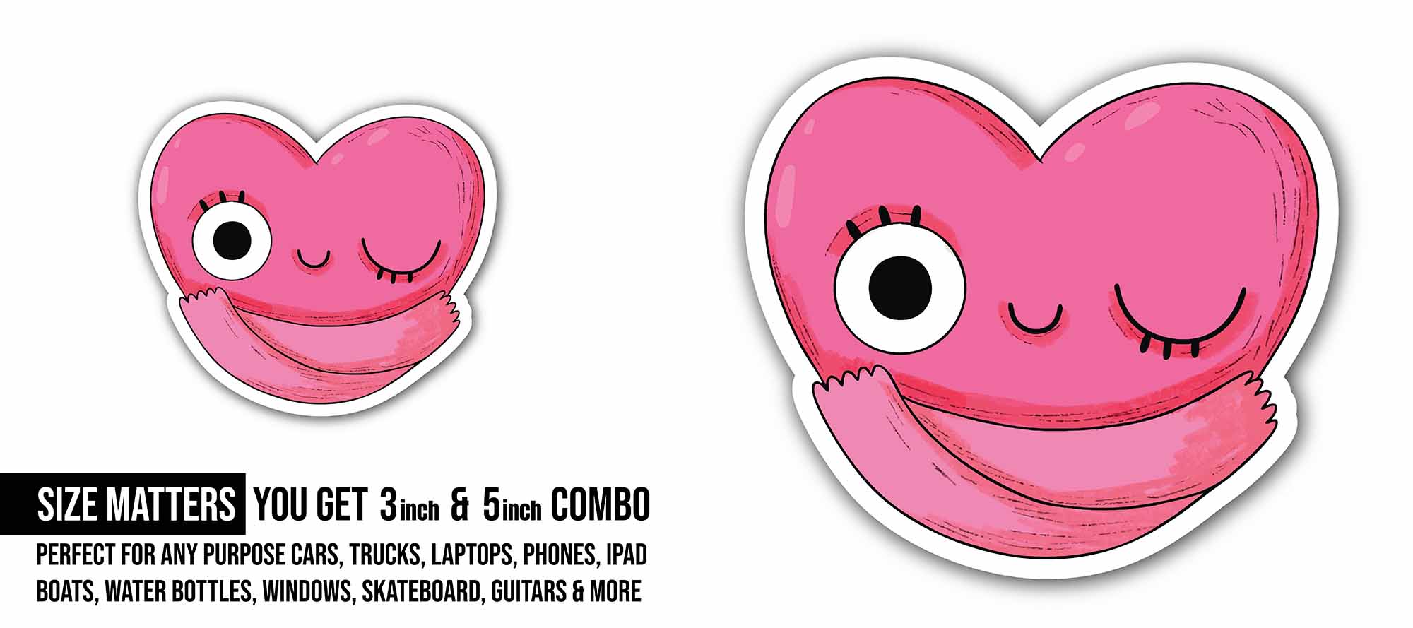 Self-Love Heart Sticker, Waterproof Vinyl Decal Sticker Indoor Or Outdoor 2 (Pieces) 3" and 5"