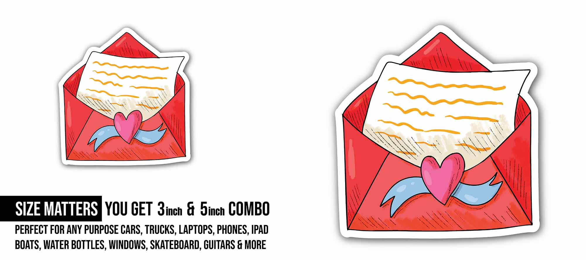 Love Letter Sticker, Waterproof Vinyl Decal Sticker Indoor Or Outdoor 2 (Pieces) 3" and 5"