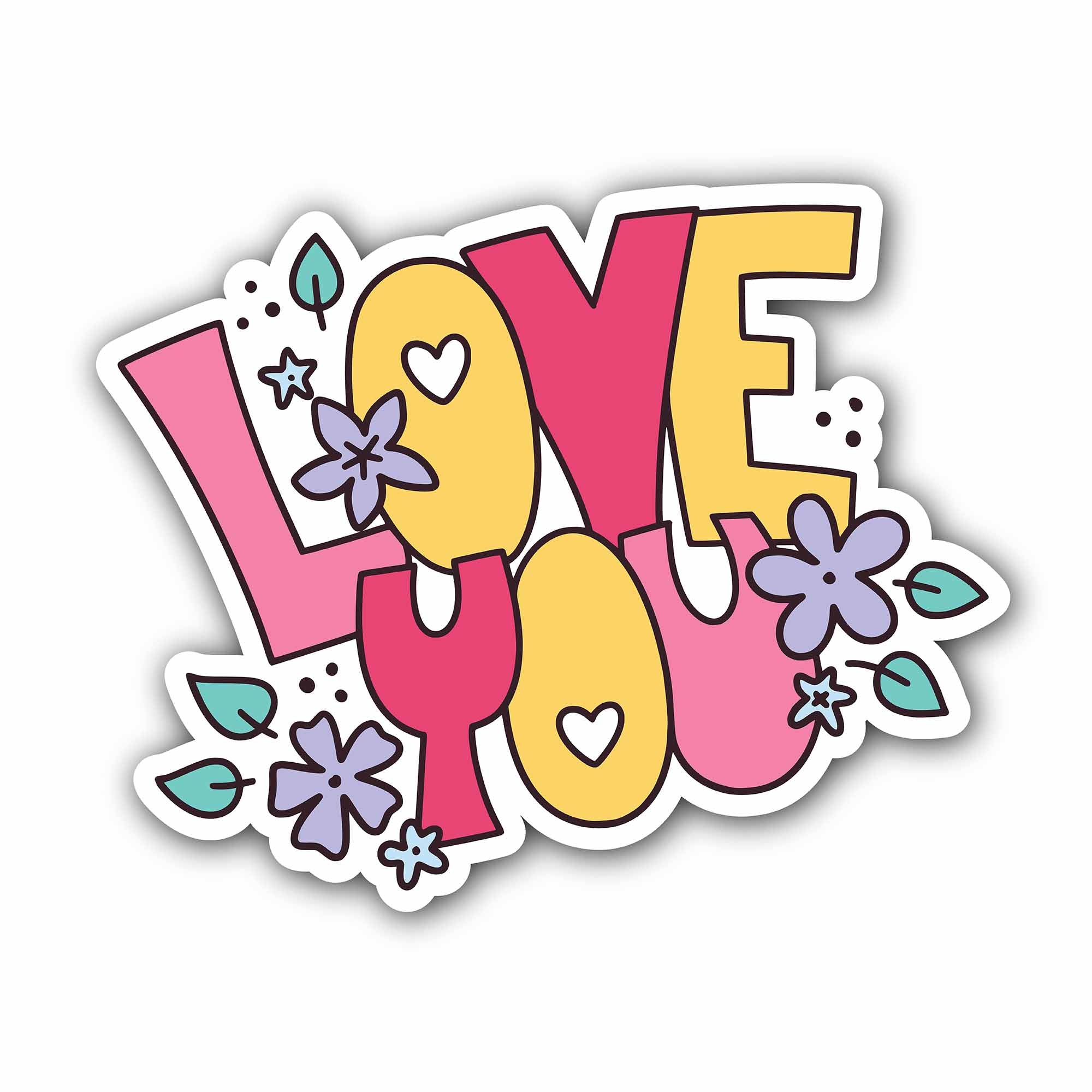 Love You Sticker, Waterproof Vinyl Decal Sticker Indoor Or Outdoor 2 (Pieces) 3" and 5"