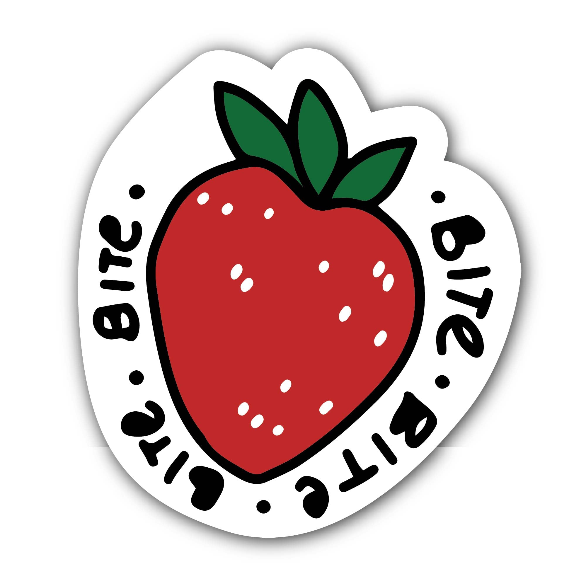 Bite Red Strawberry Sticker, Waterproof Vinyl Decal Sticker Indoor Or Outdoor 2 (Pieces) 3" and 5"