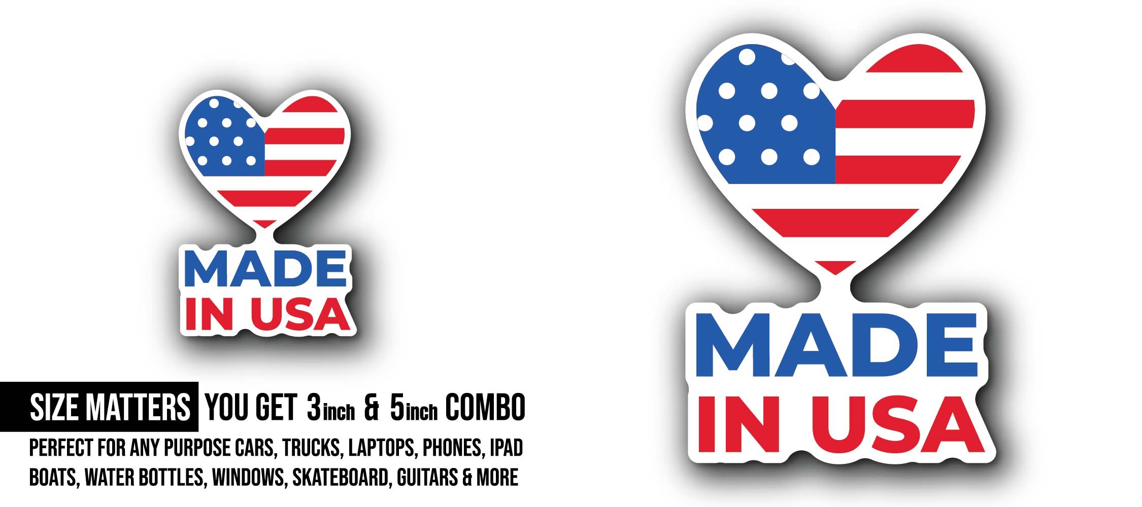 Made in USA Text Sticker, Waterproof Vinyl Decal Sticker Indoor Or Outdoor 2 (Pieces) 3" and 5"