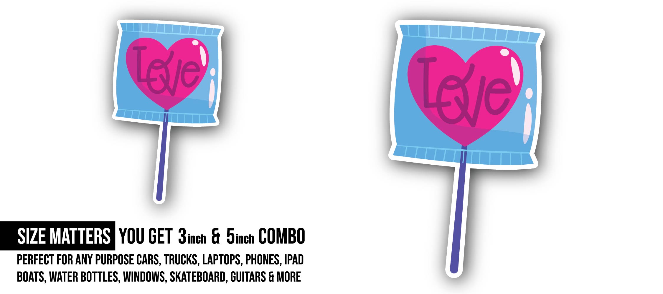 Love Sticker, Waterproof Vinyl Decal Sticker Indoor Or Outdoor 2 (Pieces) 3" and 5"