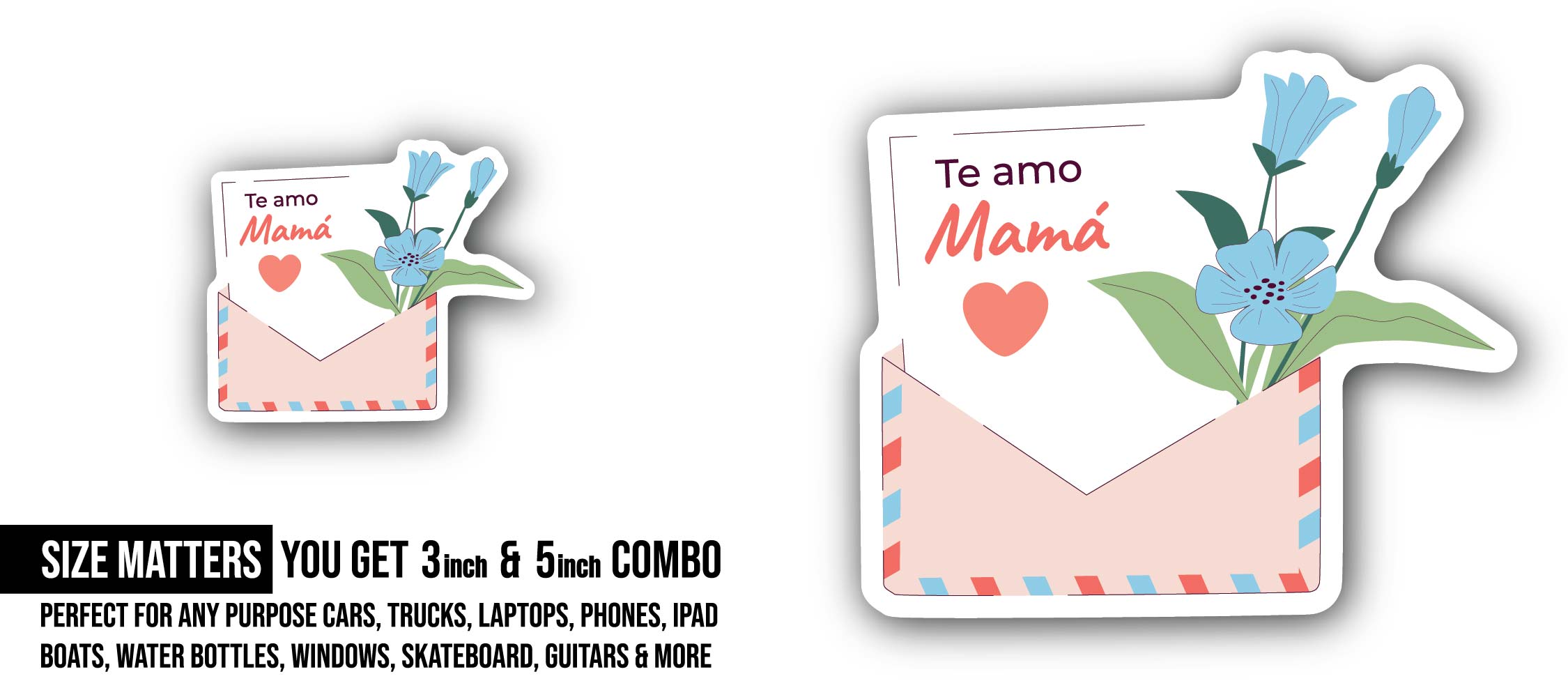 Mother's Day Sticker, Waterproof Vinyl Decal Sticker Indoor Or Outdoor 2 (Pieces) 3" and 5"