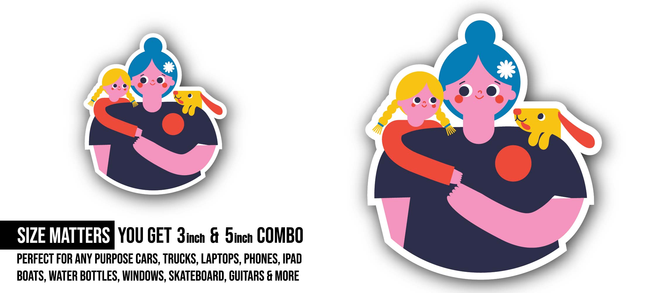 Mother's Love Sticker, Waterproof Vinyl Decal Sticker Indoor Or Outdoor 2 (Pieces) 3" and 5"