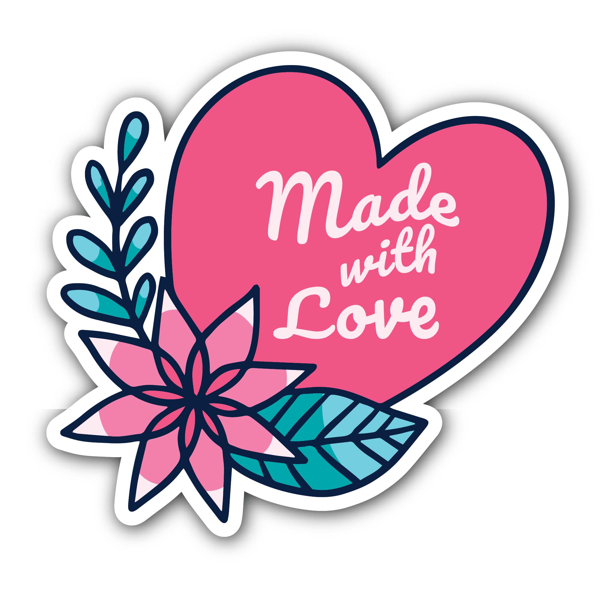 Made with Love message Sticker, Waterproof Vinyl Decal Sticker Indoor Or Outdoor 2 (Pieces) 3" and 5"