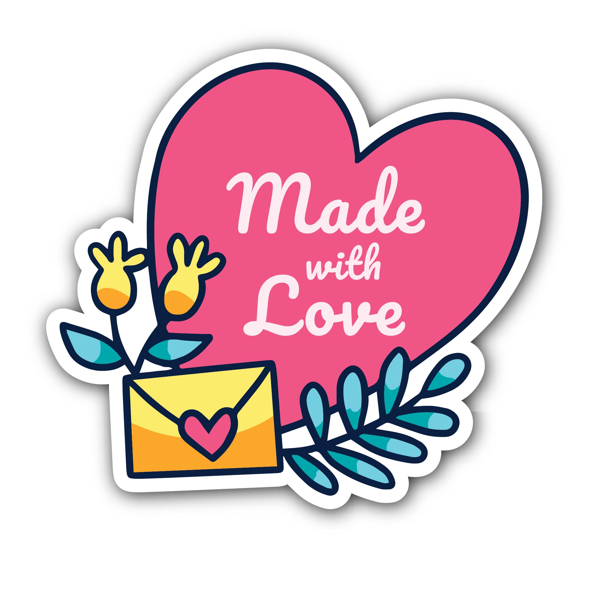 Made with Love & Letter Sticker, Waterproof Vinyl Decal Sticker Indoor Or Outdoor 2 (Pieces) 3" and 5"
