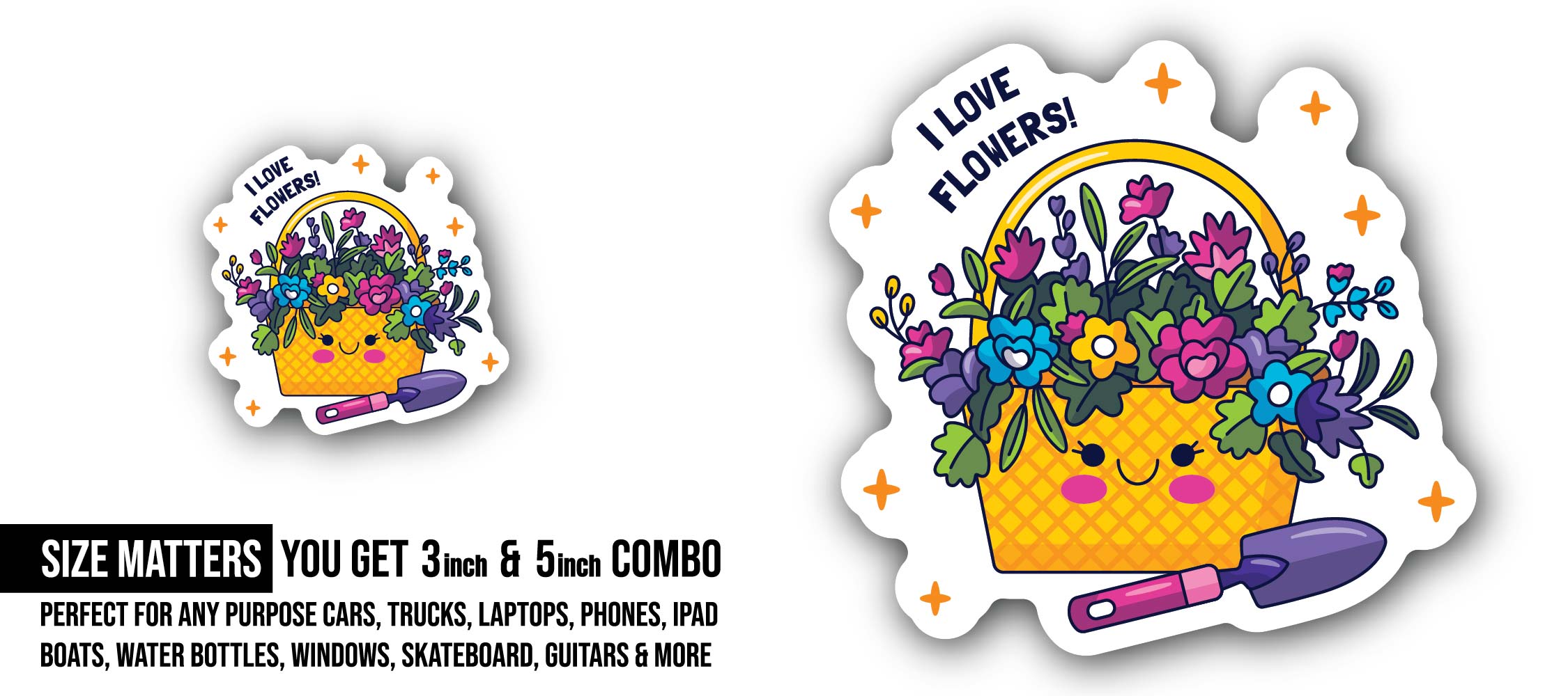 Flowers Sticker, Waterproof Vinyl Decal Sticker Indoor Or Outdoor 2 (Pieces) 3" and 5"