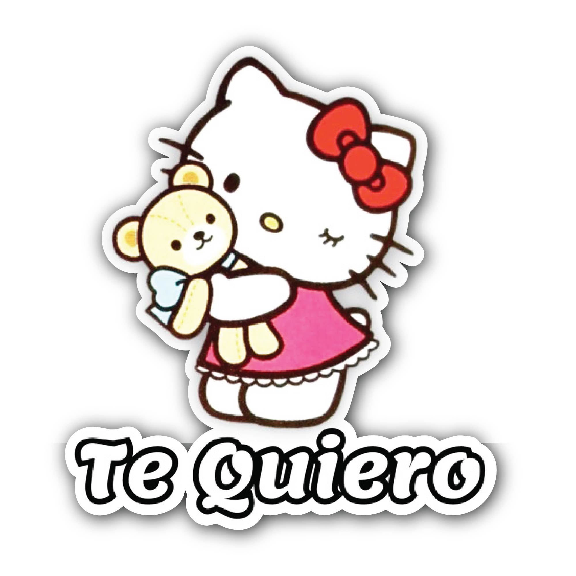 Cat with teddy Sticker, Waterproof Vinyl Decal Sticker Indoor Or Outdoor 2 (Pieces) 3" and 5"