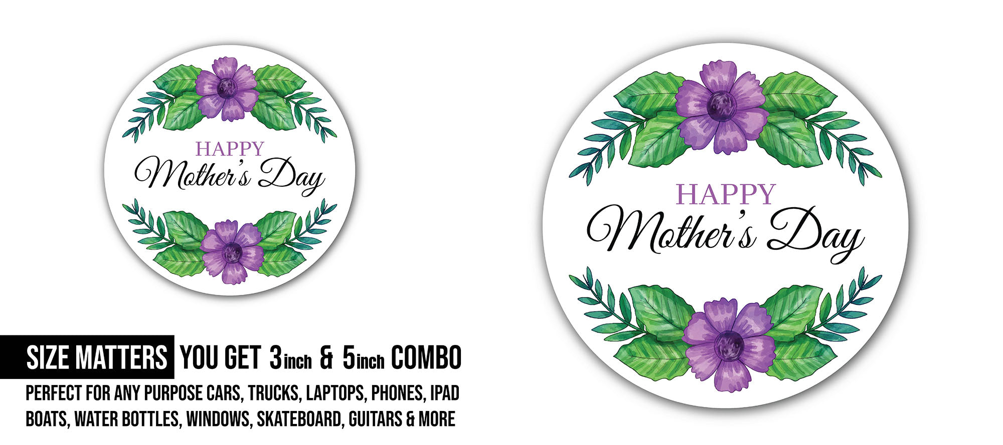 Mother's day greeting card with beautiful flowers background Sticker, Waterproof Vinyl Decal Sticker Indoor Or Outdoor 2 (Pieces) 3" and 5"
