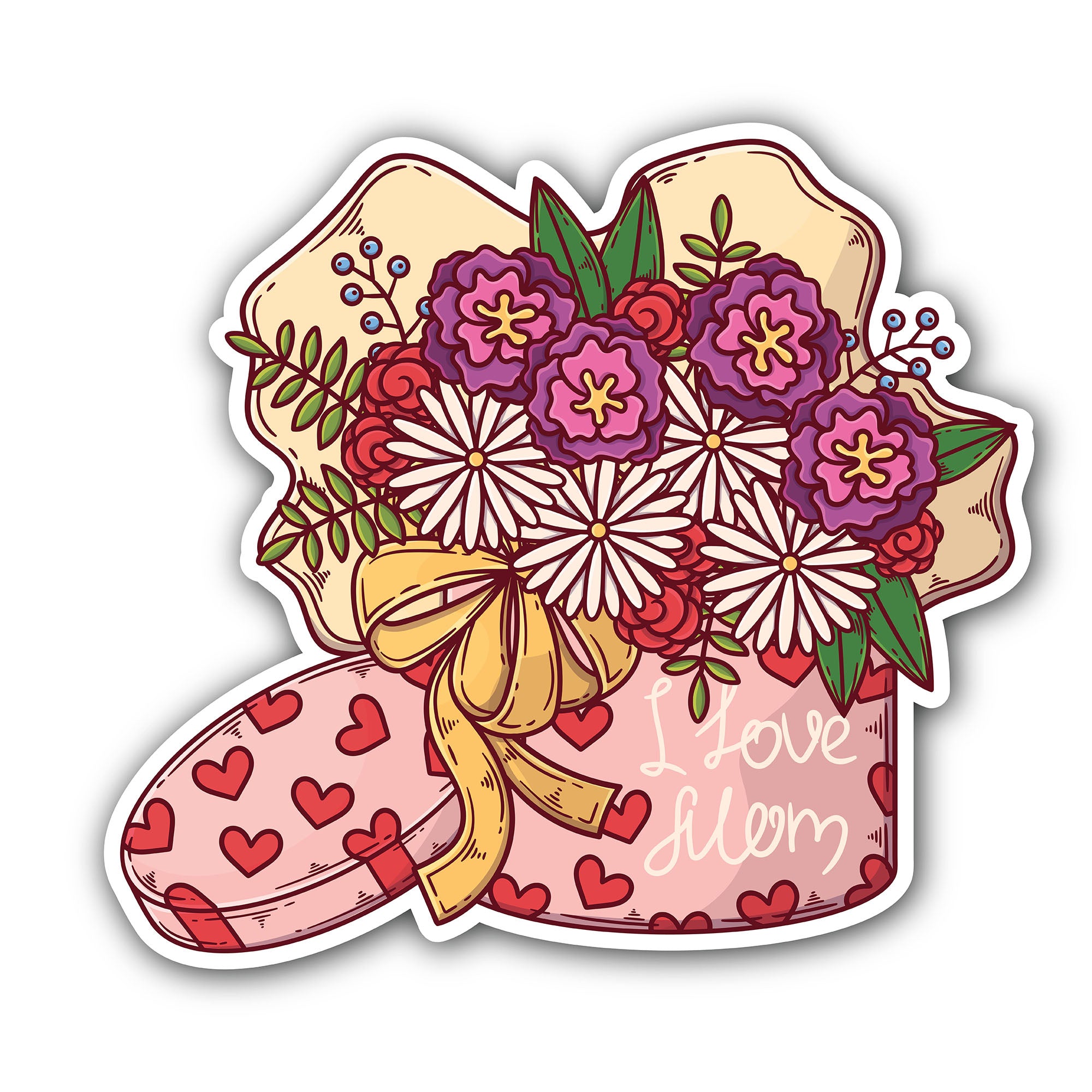 Mothers Day Flowers Sticker, Waterproof Vinyl Decal Sticker Indoor Or Outdoor 2 (Pieces) 3" and 5"