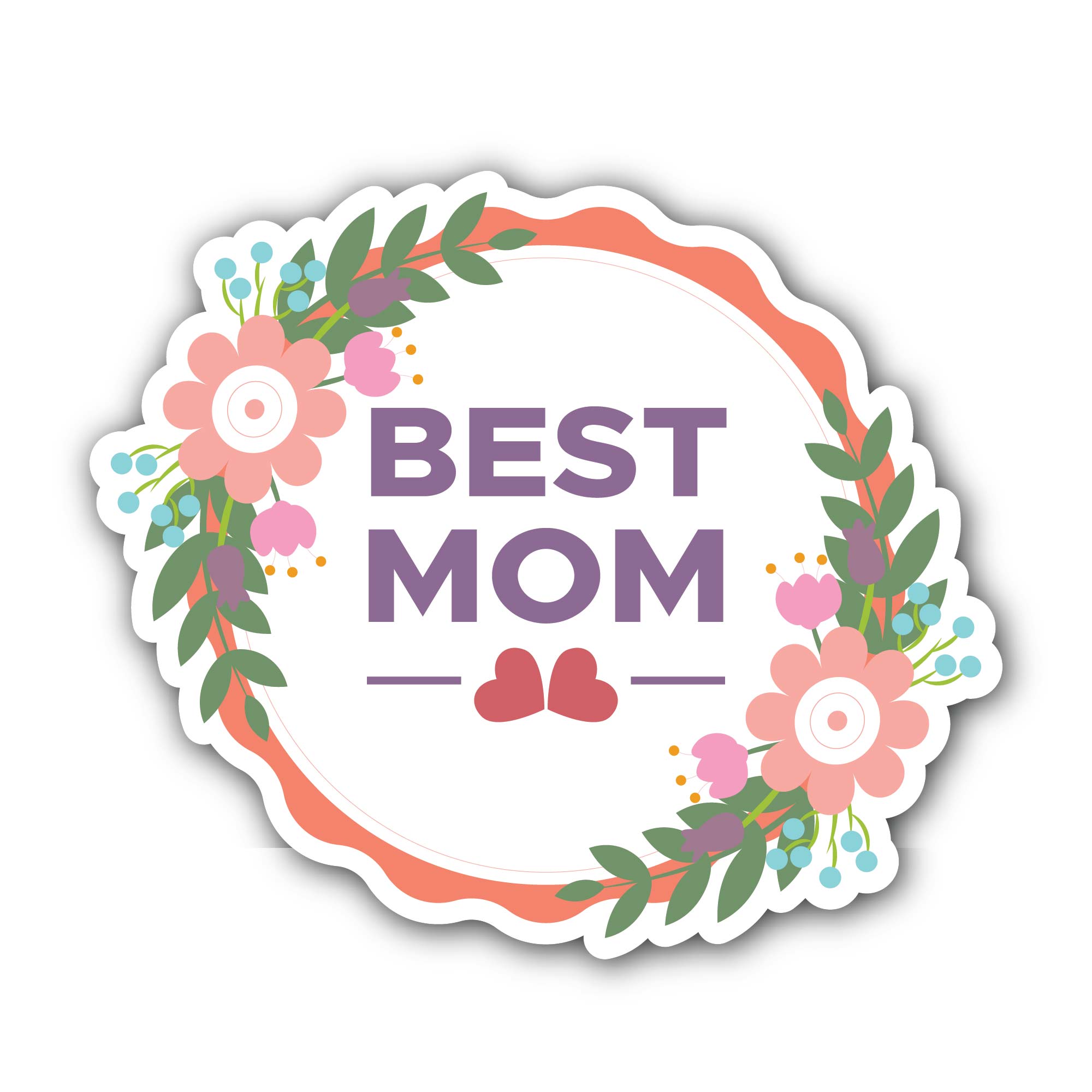 Best Mom & Red Hearts Sticker, Waterproof Vinyl Decal Sticker Indoor Or Outdoor 2 (Pieces) 3" and 5"