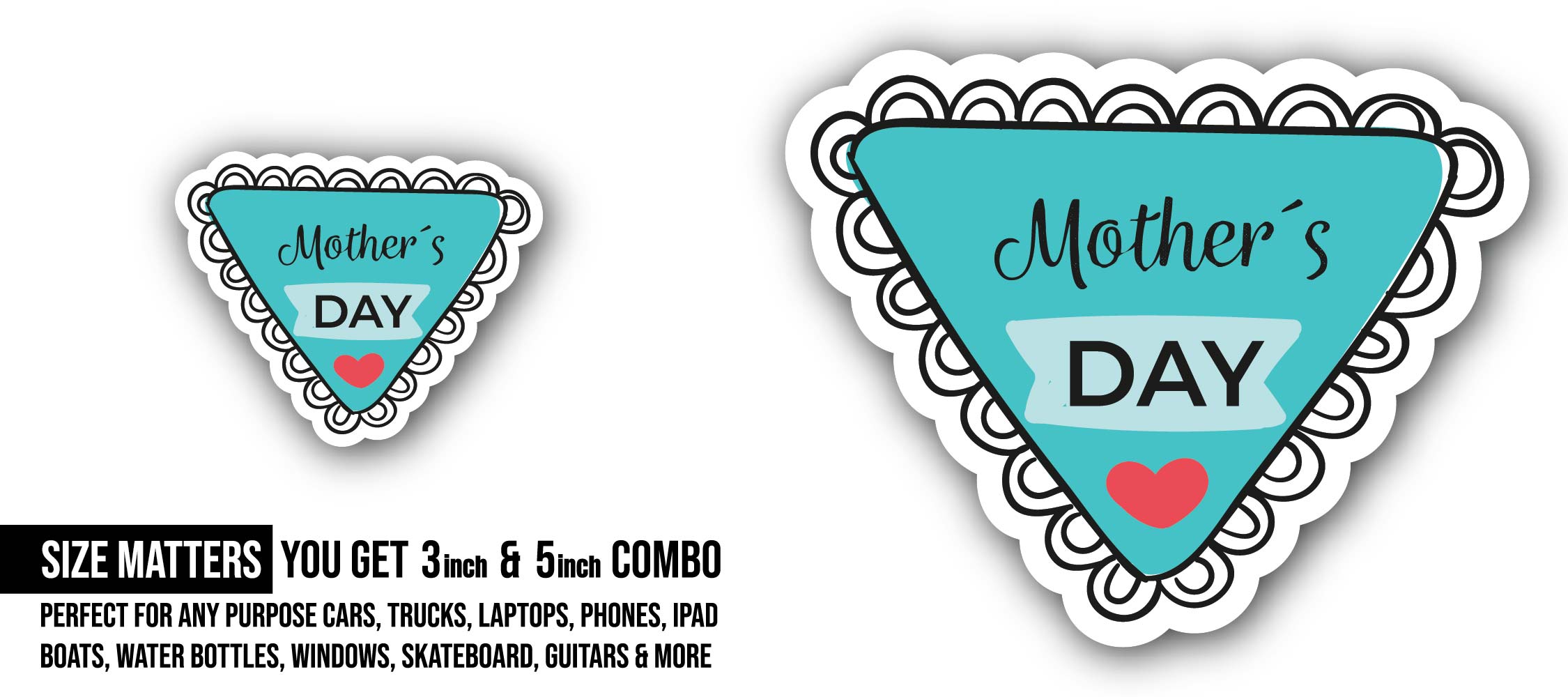 Mother's Day Triangle Frame Sticker, Waterproof Vinyl Decal Sticker Indoor Or Outdoor 2 (Pieces) 3" and 5"