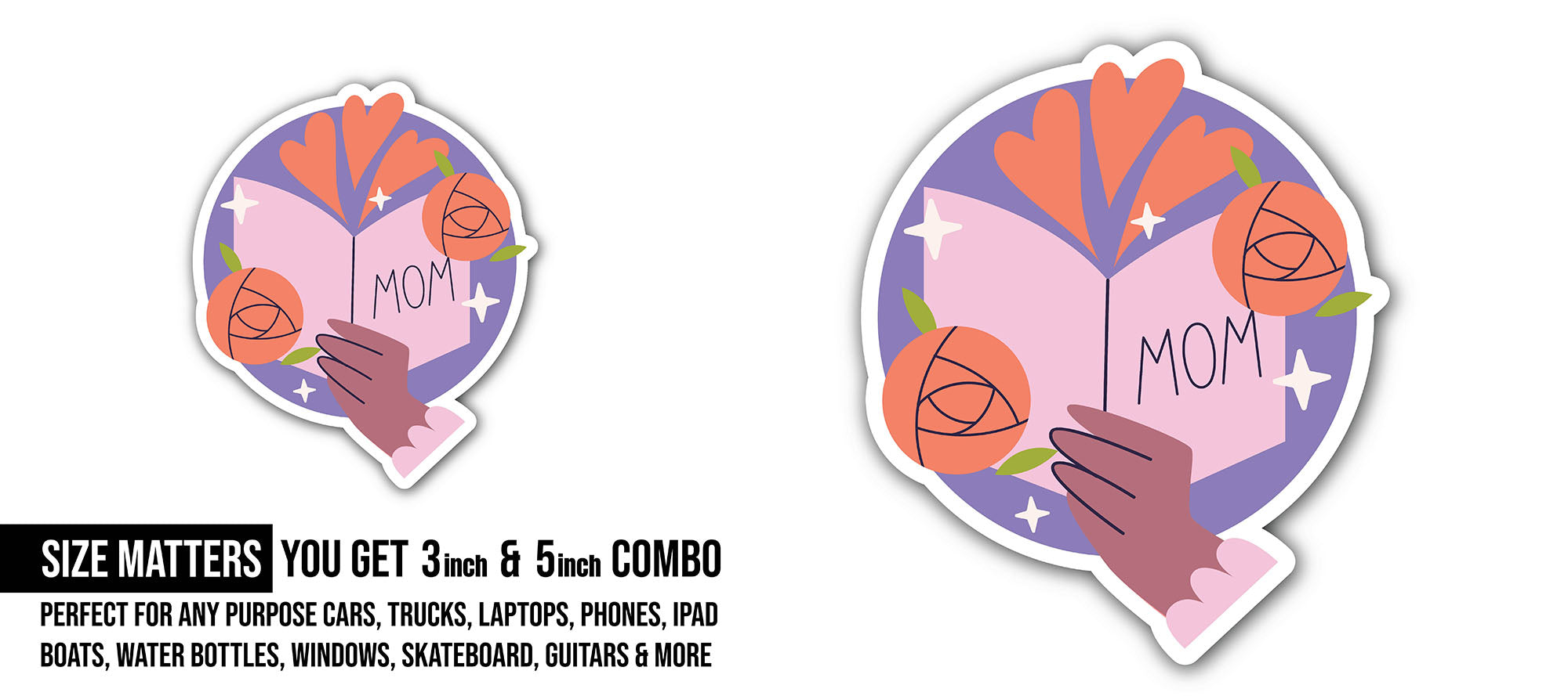 Mom's Special Day Sticker, Waterproof Vinyl Decal Sticker Indoor Or Outdoor 2 (Pieces) 3" and 5"