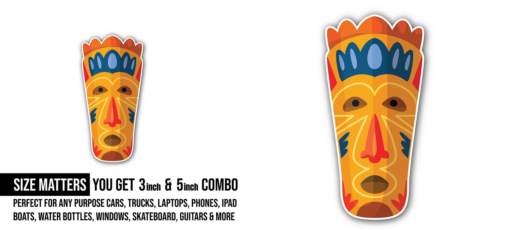 Voodoo mask Sticker, Waterproof Vinyl Decal Sticker Indoor Or Outdoor 2 (Pieces) 3" and 5"
