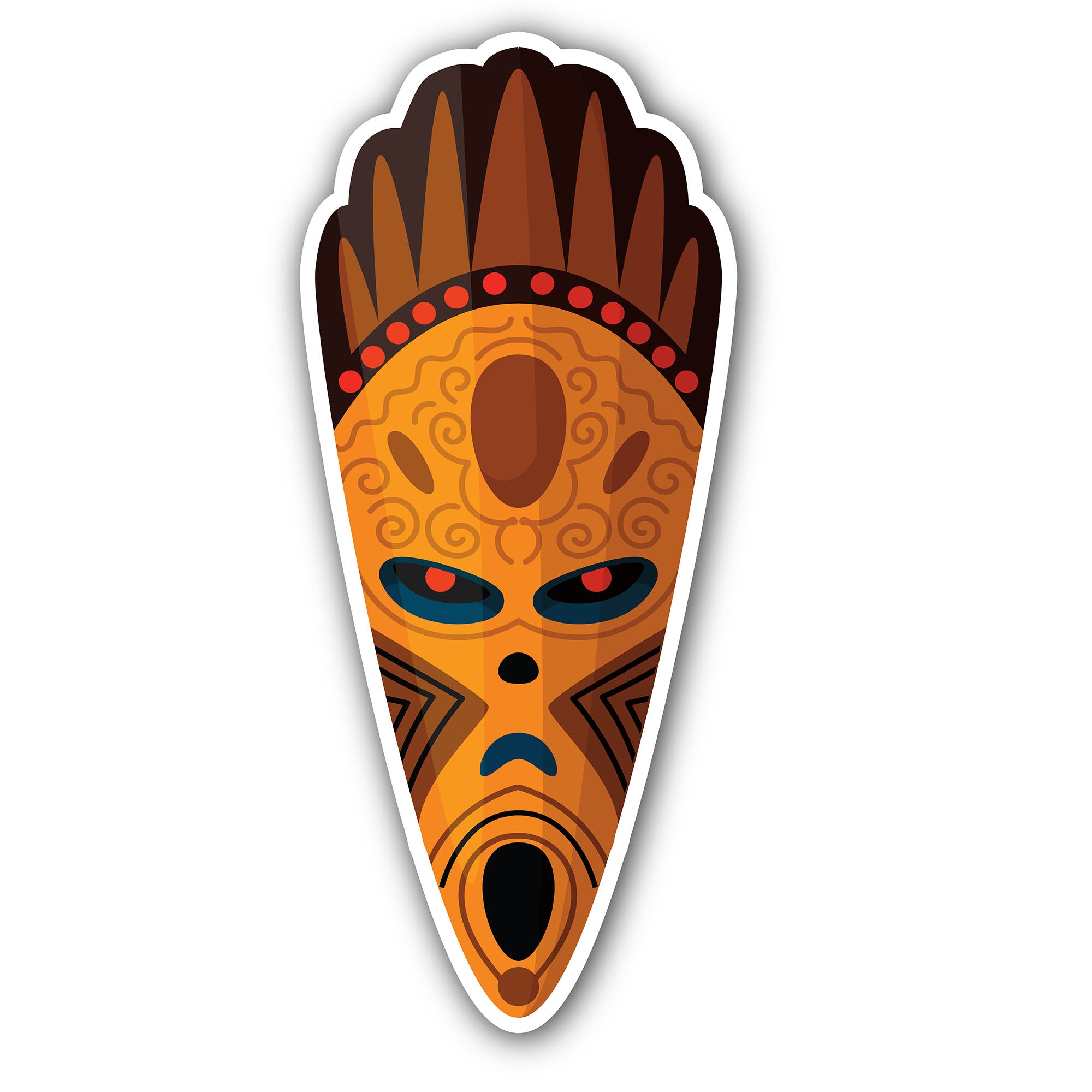 Aboriginal African wooden mask Sticker, Waterproof Vinyl Decal Sticker Indoor Or Outdoor 2 (Pieces) 3" and 5"
