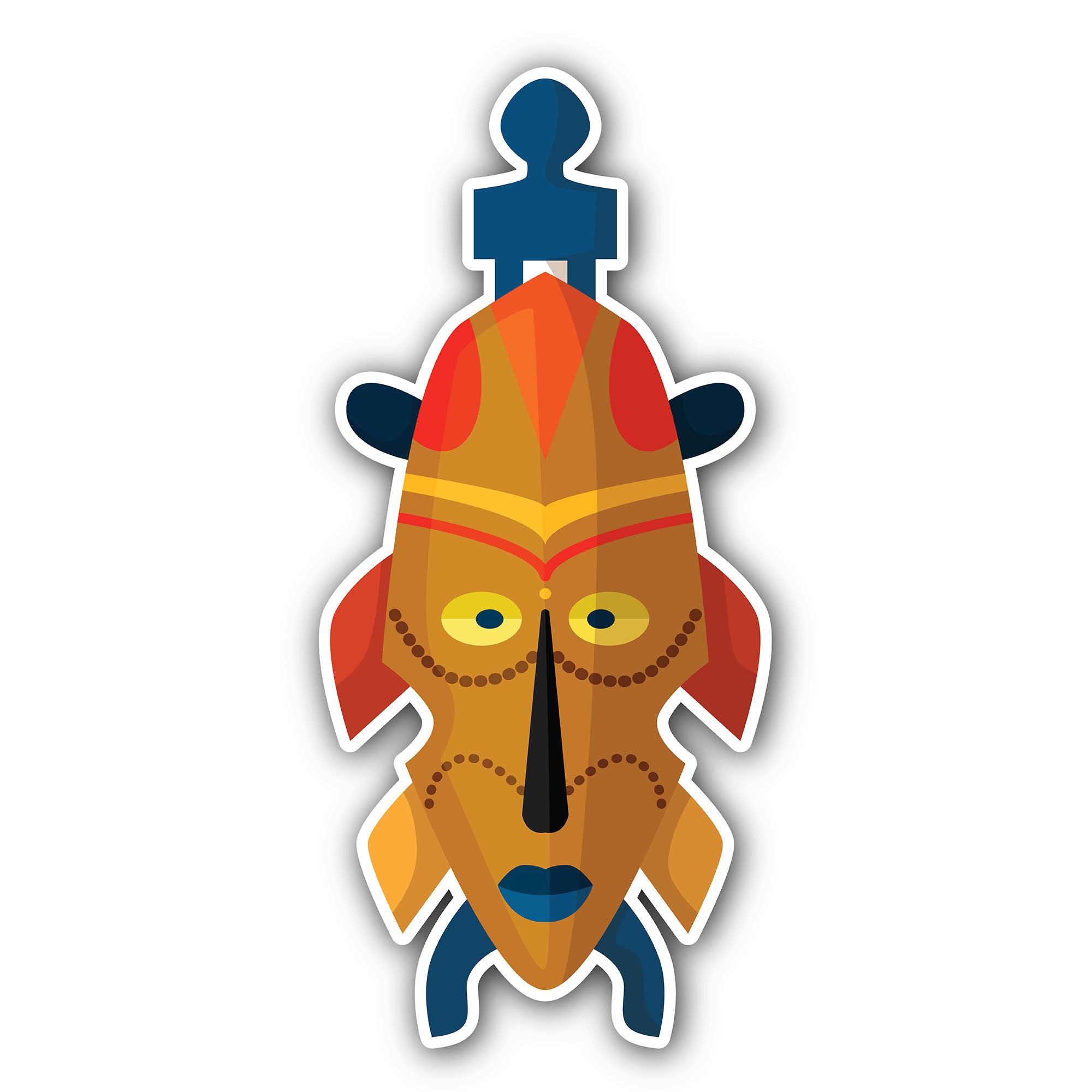 Aztec or Inca warrior mask Sticker, Waterproof Vinyl Decal Sticker Indoor Or Outdoor 2 (Pieces) 3" and 5"