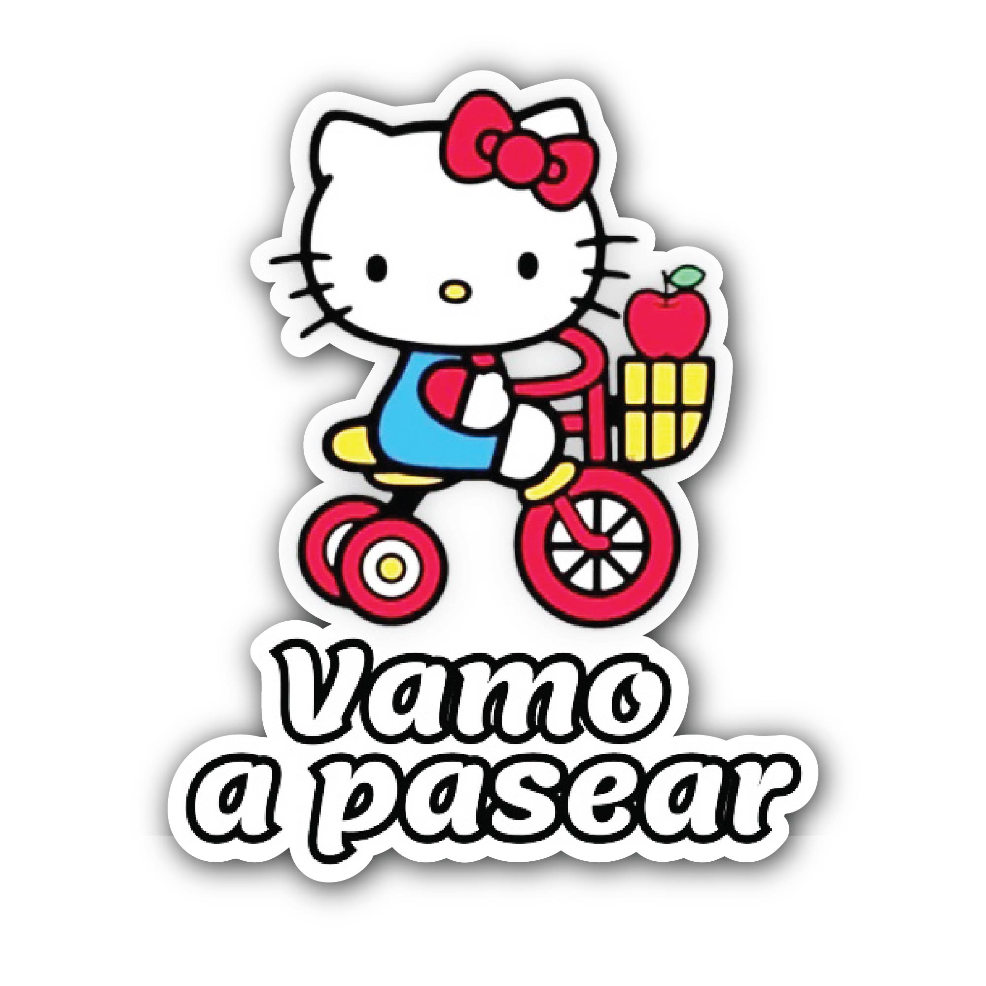 Vamo a Pasear Kitty Sticker, Waterproof Vinyl Decal Sticker Indoor Or Outdoor 2 (Pieces) 3" and 5"