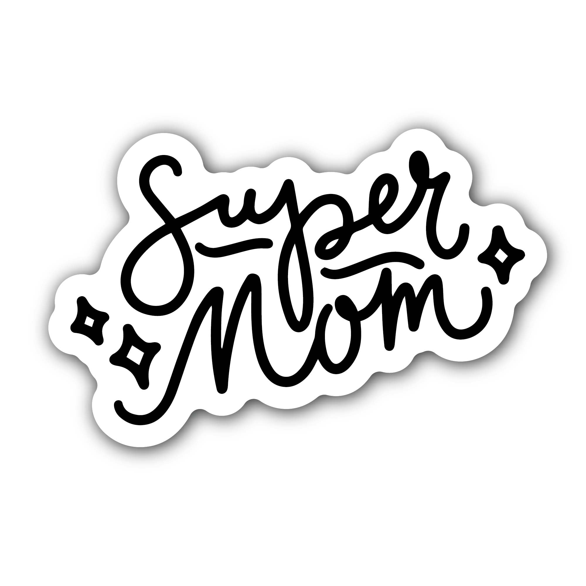 Black Text Super Mom Sticker, Waterproof Vinyl Decal Sticker Indoor Or Outdoor 2 (Pieces) 3" and 5"