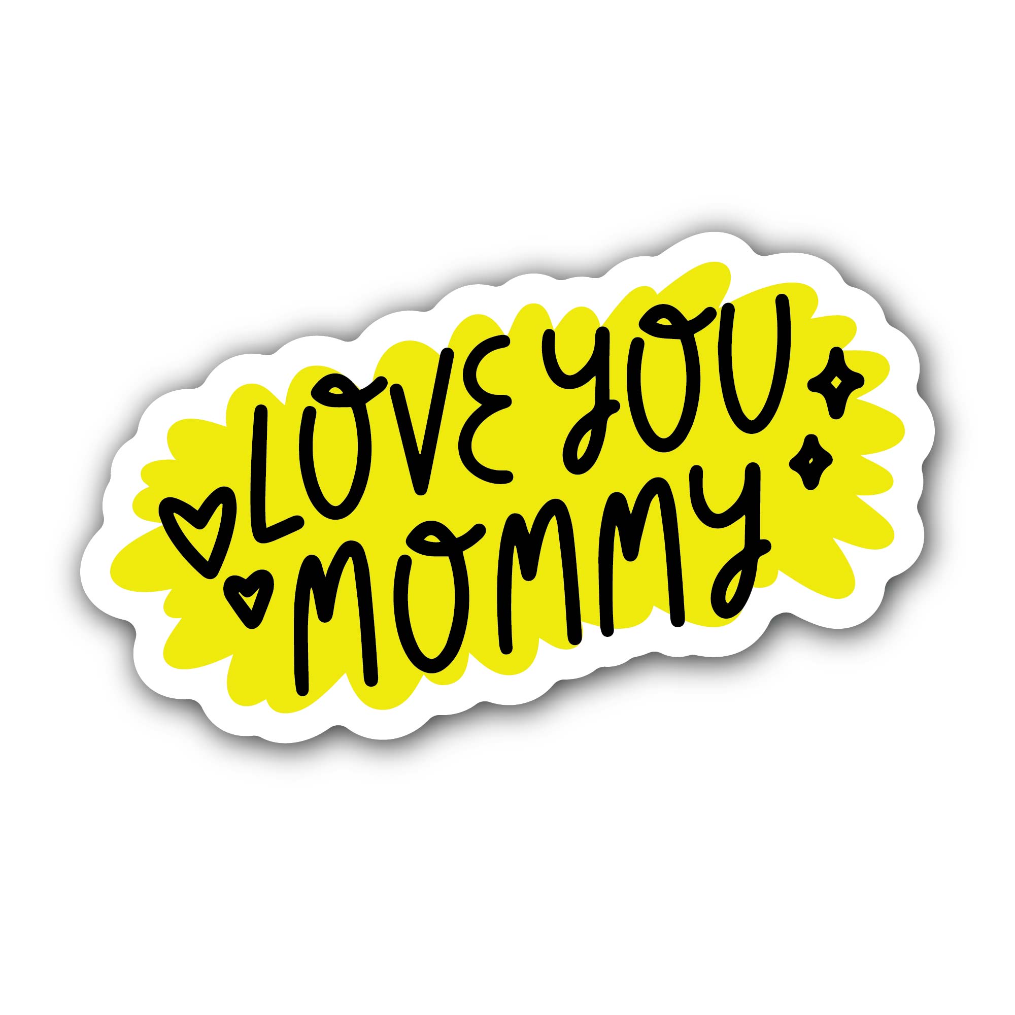 Love you Mom yellow background Sticker, Waterproof Vinyl Decal Sticker Indoor Or Outdoor 2 (Pieces) 3" and 5"