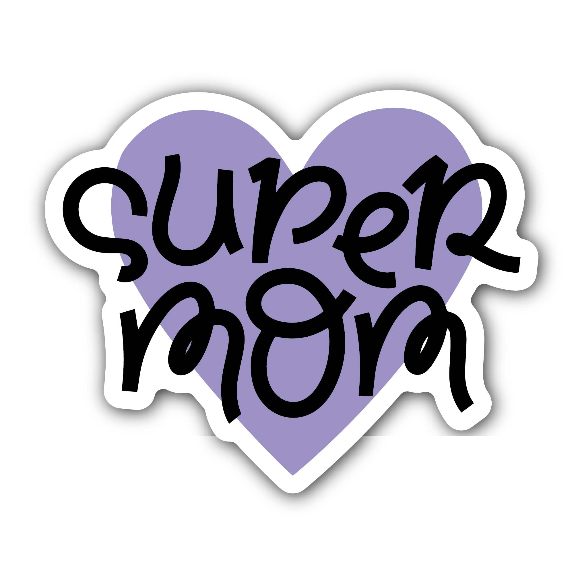 Super Mom Purple Heart Sticker, Waterproof Vinyl Decal Sticker Indoor Or Outdoor 2 (Pieces) 3" and 5"