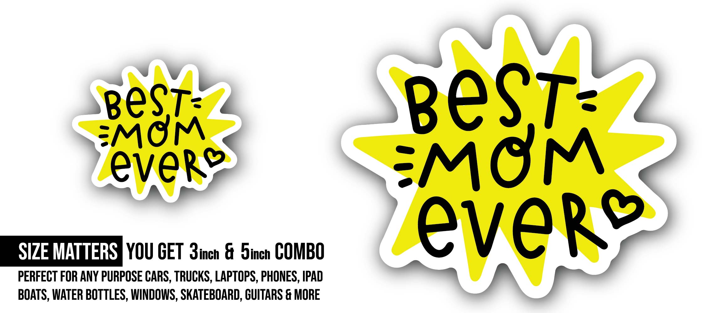The best Mom Yellow Sticker, Waterproof Vinyl Decal Sticker Indoor Or Outdoor 2 (Pieces) 3" and 5"