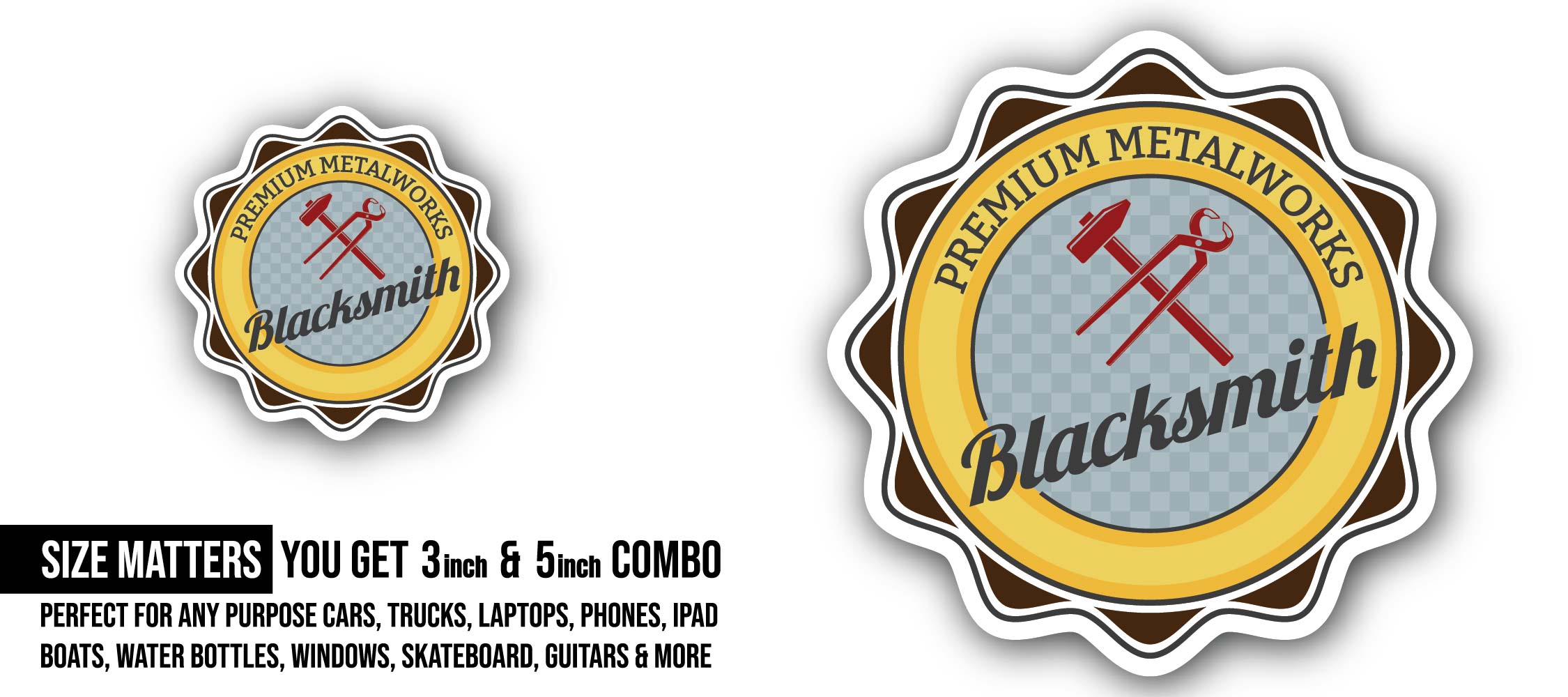 Blacksmith Logo Sticker, Waterproof Vinyl Decal Sticker Indoor Or Outdoor 2 (Pieces) 3" and 5"