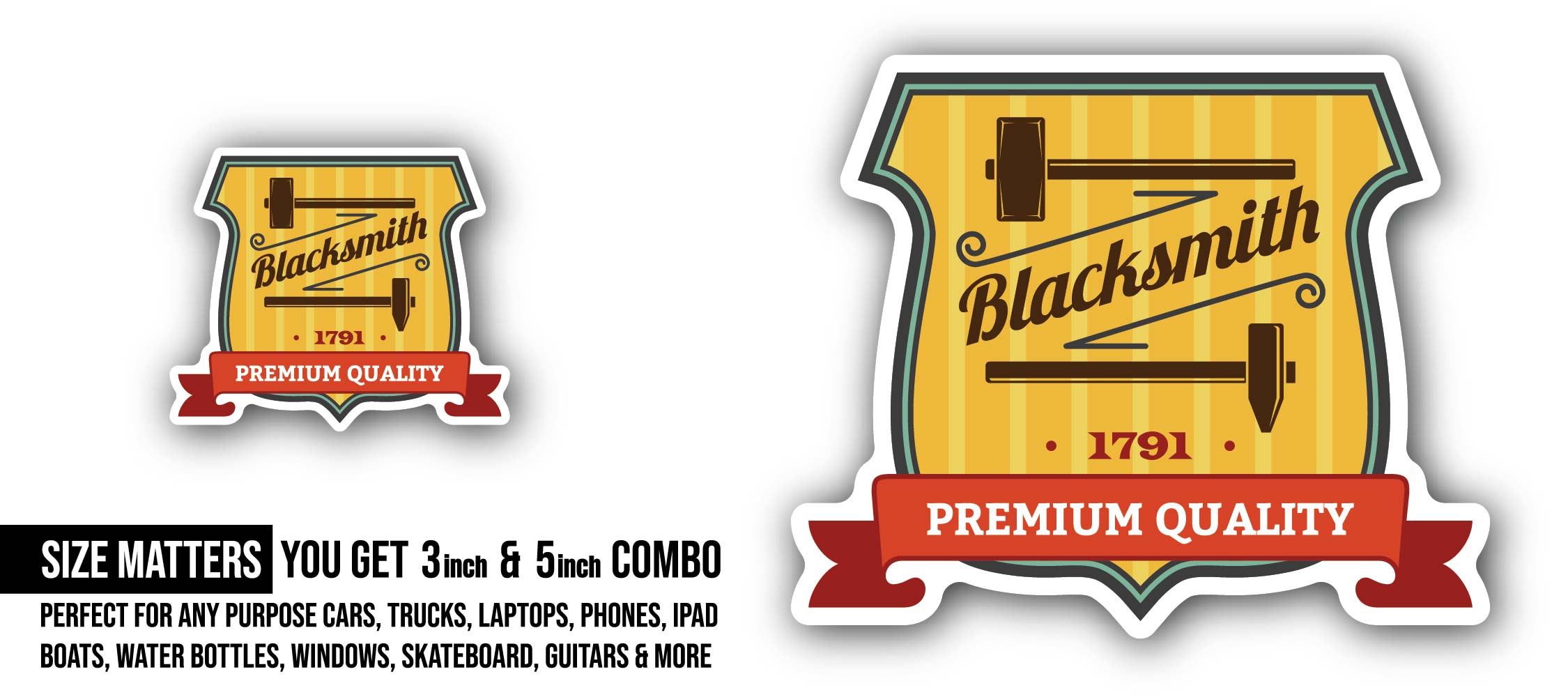 Blacksmith's Craft Sticker, Waterproof Vinyl Decal Sticker Indoor Or Outdoor 2 (Pieces) 3" and 5"