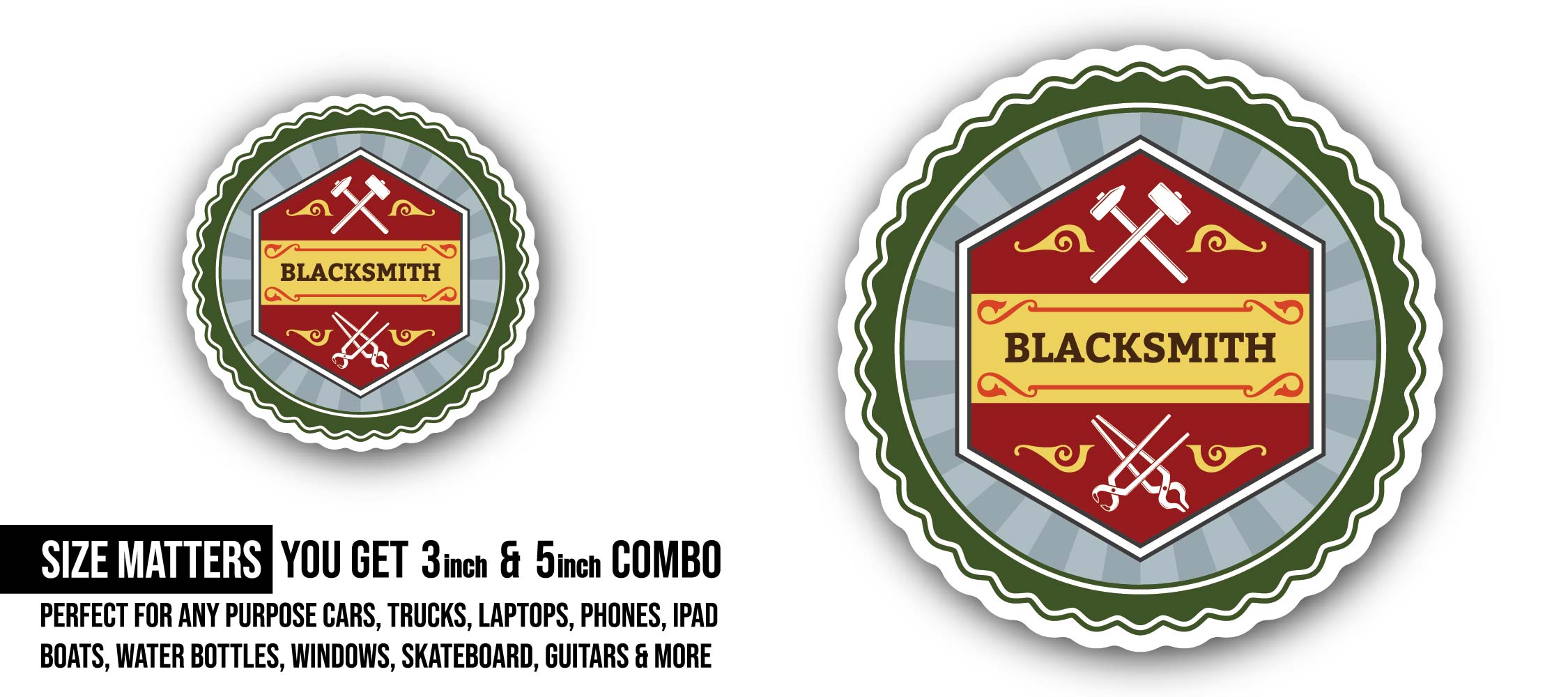 Blacksmith logo Sticker, Waterproof Vinyl Decal Sticker Indoor Or Outdoor 2 (Pieces) 3" and 5"