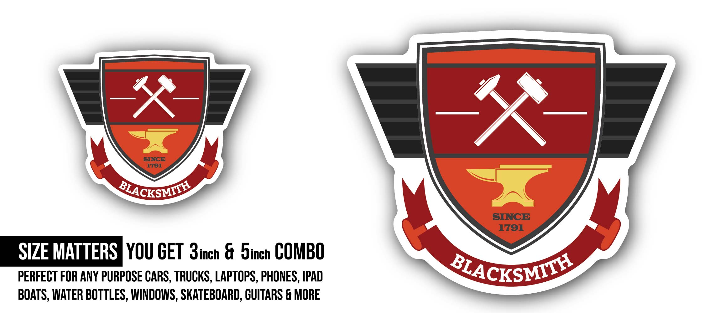 1791 Forged Badge License Plate Sticker, Waterproof Vinyl Decal Sticker Indoor Or Outdoor 2 (Pieces) 3" and 5"