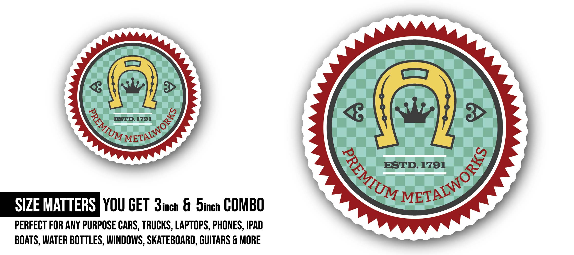 Double-Sided Blacksmith's Badge Of Honour Sticker, Waterproof Vinyl Decal Sticker Indoor Or Outdoor 2 (Pieces) 3" and 5"