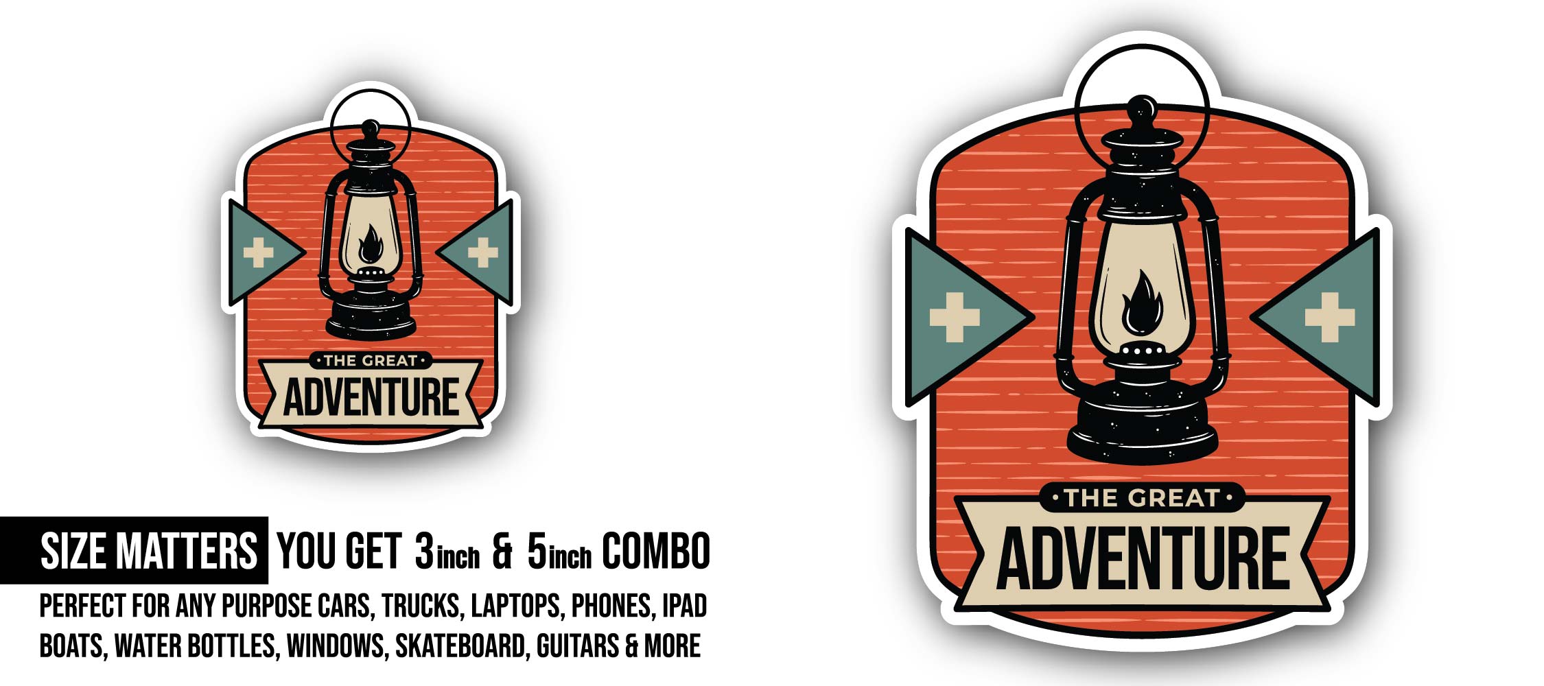 lantern adventure Sticker, Waterproof Vinyl Decal Sticker Indoor Or Outdoor 2 (Pieces) 3" and 5"