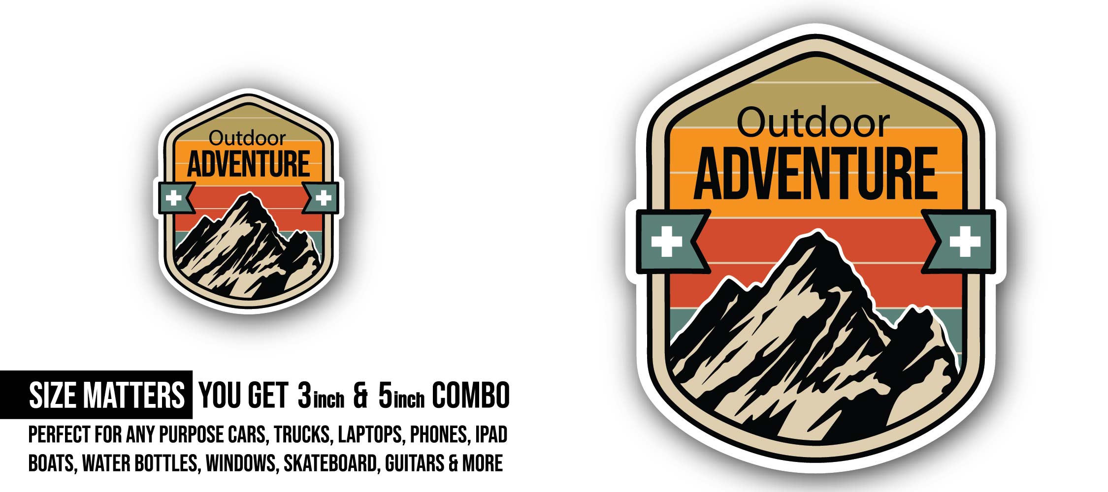 Outdoor Adventure Sticker, Waterproof Vinyl Decal Sticker Indoor Or Outdoor 2 (Pieces) 3" and 5"