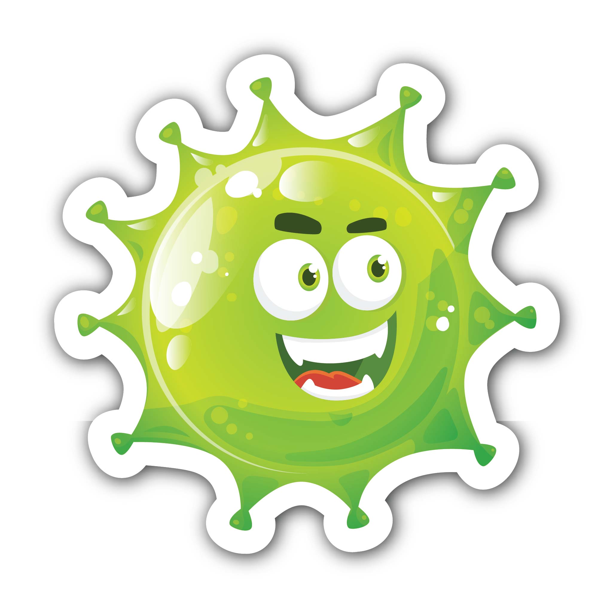 Coronavirus bacteria cartoon Sticker, Waterproof Vinyl Decal Sticker Indoor Or Outdoor 2 (Pieces) 3" and 5"