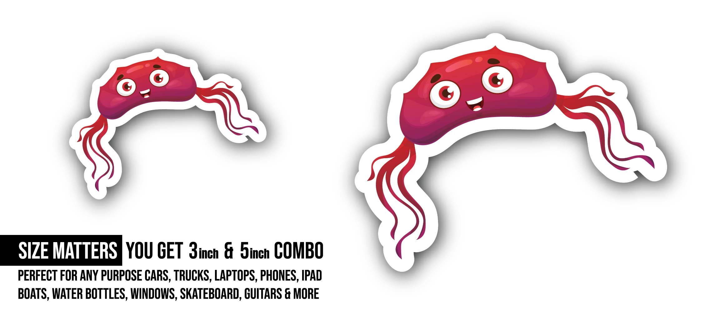 Bacteria virus funny Sticker, Waterproof Vinyl Decal Sticker Indoor Or Outdoor 2 (Pieces) 3" and 5"