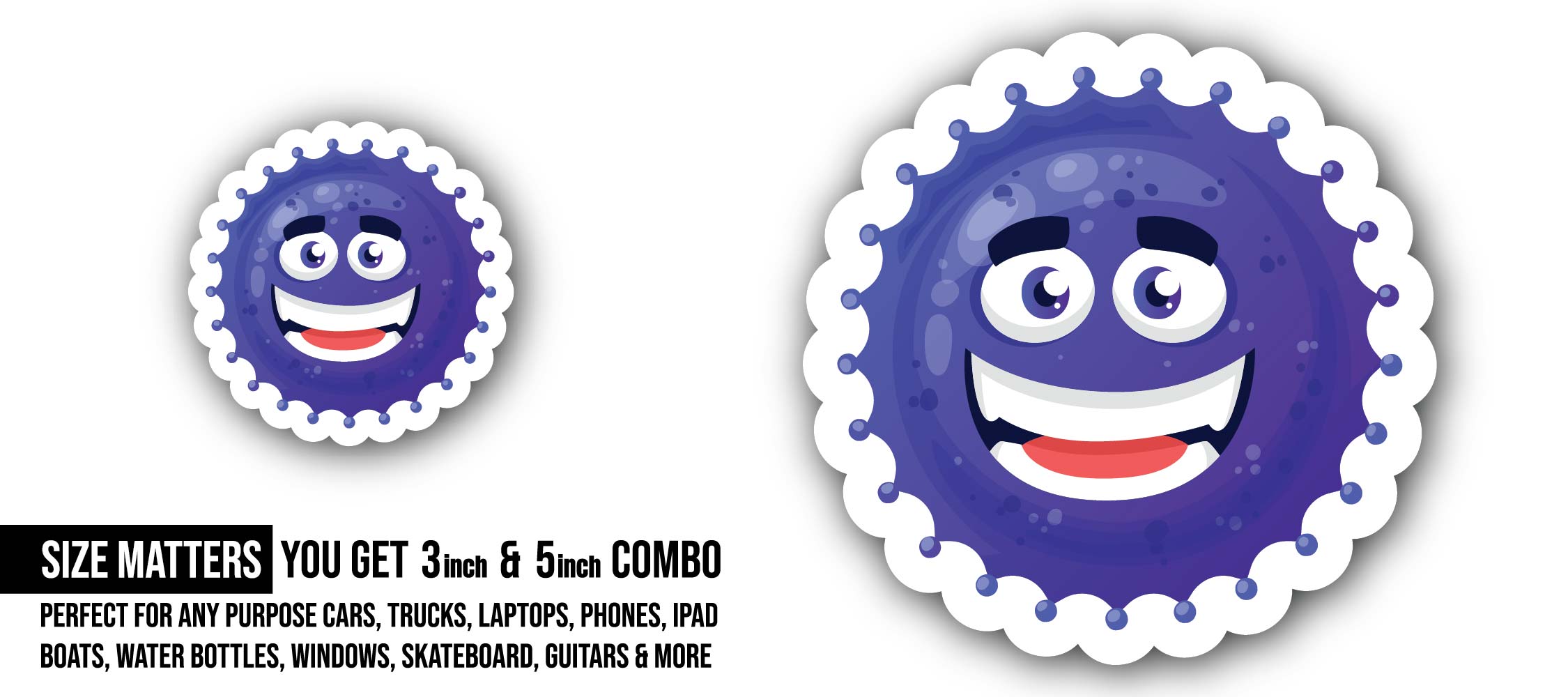 purple Bacteria virus Sticker, Waterproof Vinyl Decal Sticker Indoor Or Outdoor 2 (Pieces) 3" and 5"