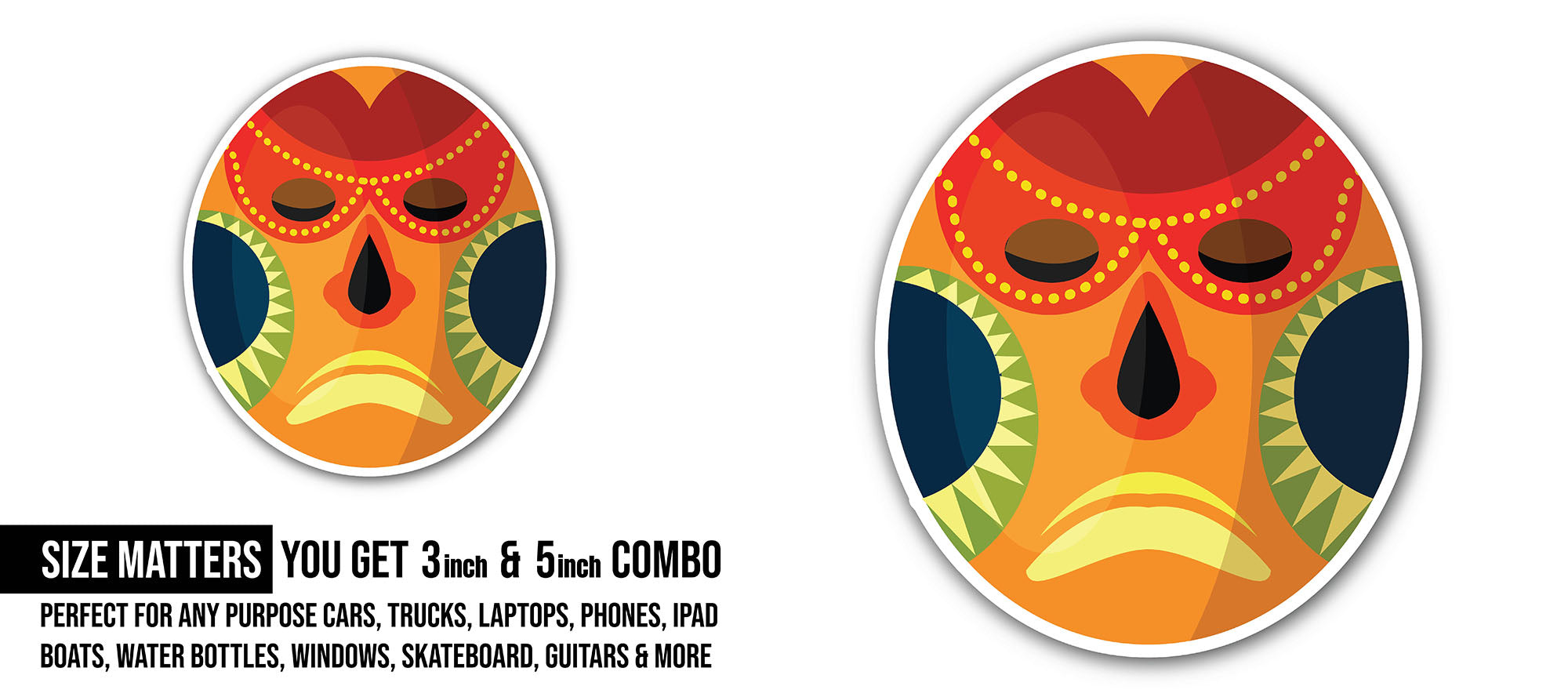 Vector African mask Sticker, Waterproof Vinyl Decal Sticker Indoor Or Outdoor 2 (Pieces) 3" and 5"