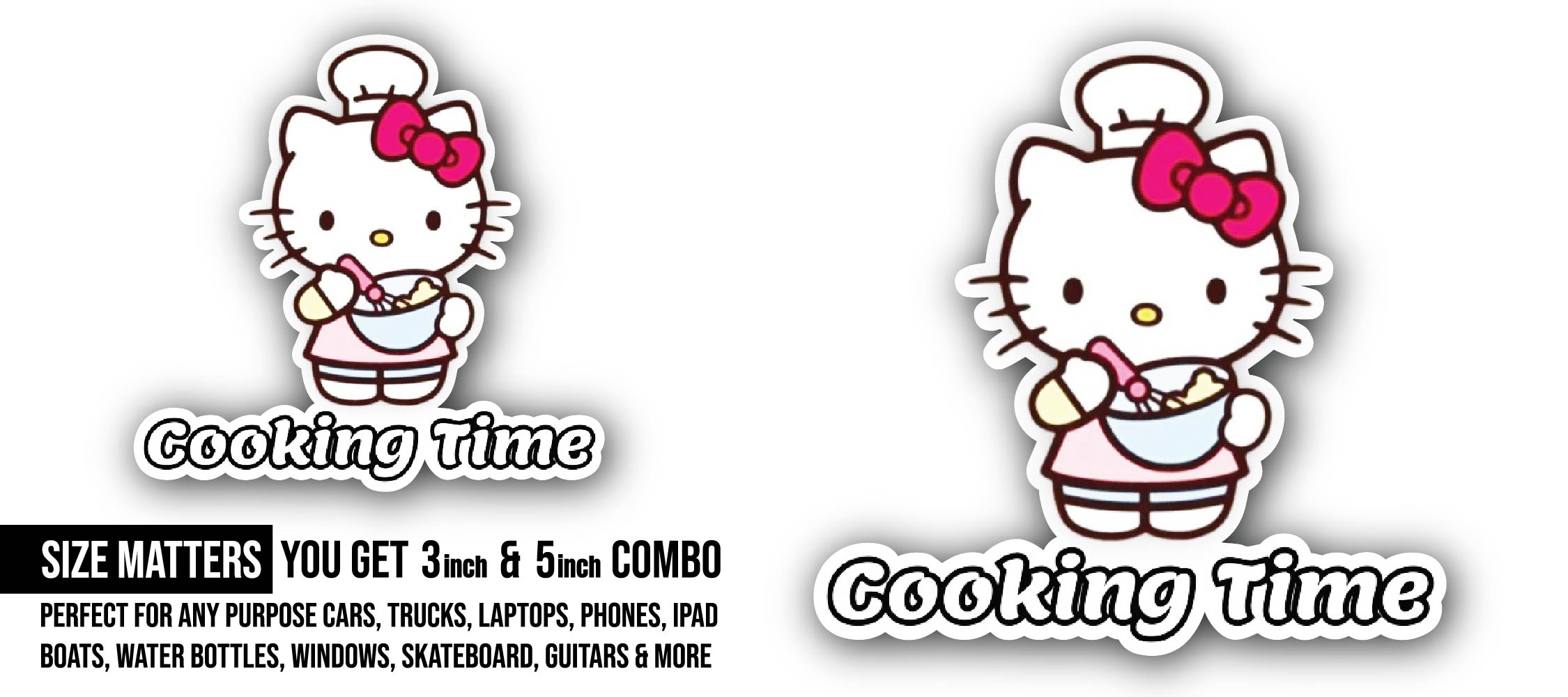 Cooking Cat Sticker, Waterproof Vinyl Decal Sticker Indoor Or Outdoor 2 (Pieces) 3" and 5"