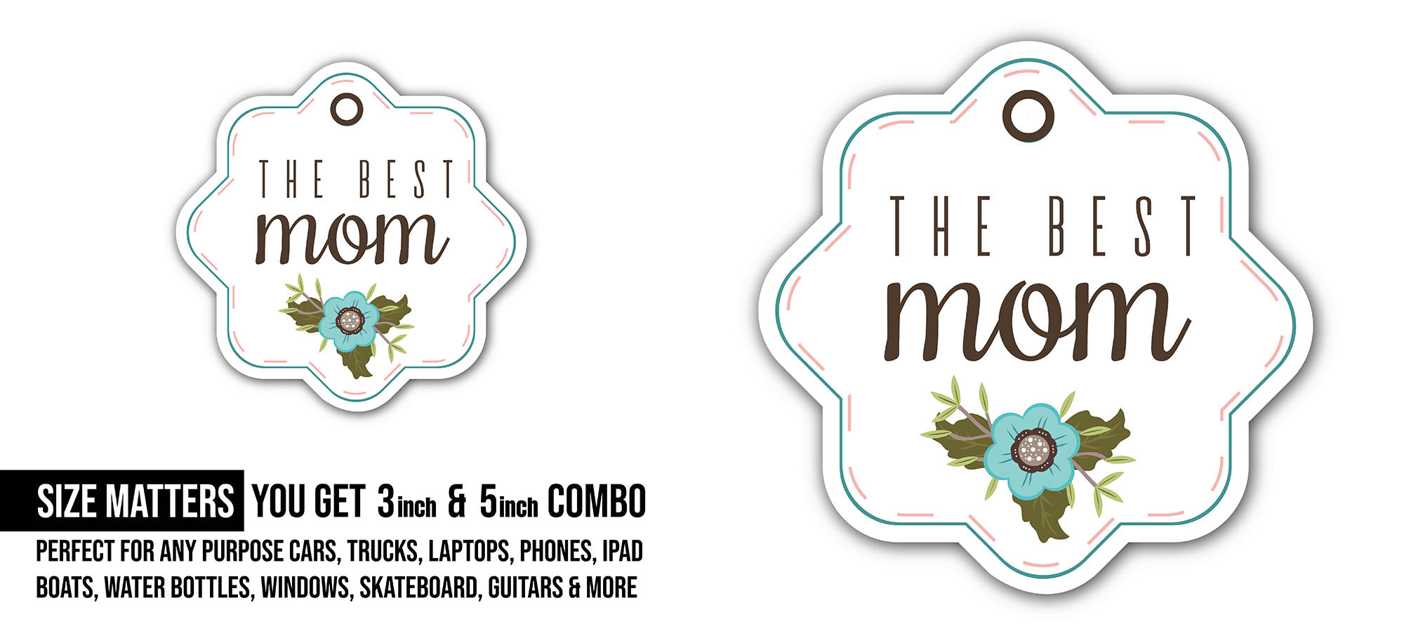 The Best Mom Text Sticker, Waterproof Vinyl Decal Sticker Indoor Or Outdoor 2 (Pieces) 3" and 5"
