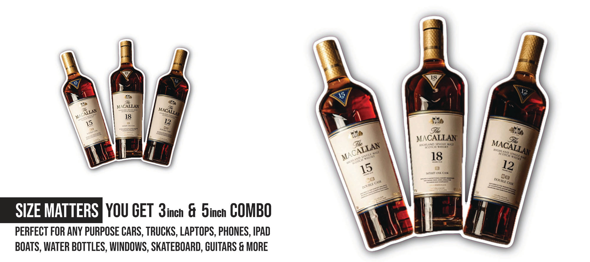 Whisky Bottles Sticker, Waterproof Vinyl Decal Sticker Indoor Or Outdoor 2 (Pieces) 3" and 5"