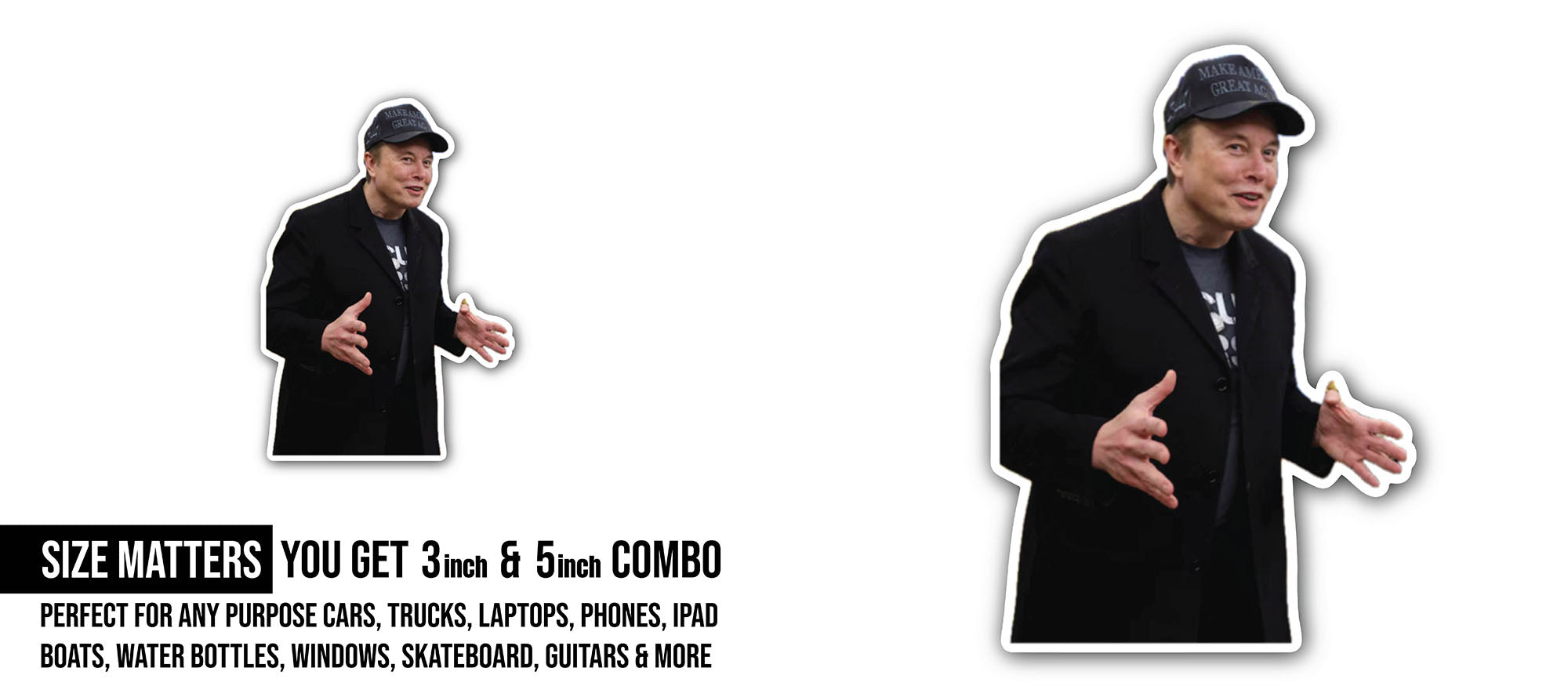 Elon Musk Sticker, Waterproof Vinyl Decal Sticker Indoor Or Outdoor 2 (Pieces) 3" and 5"