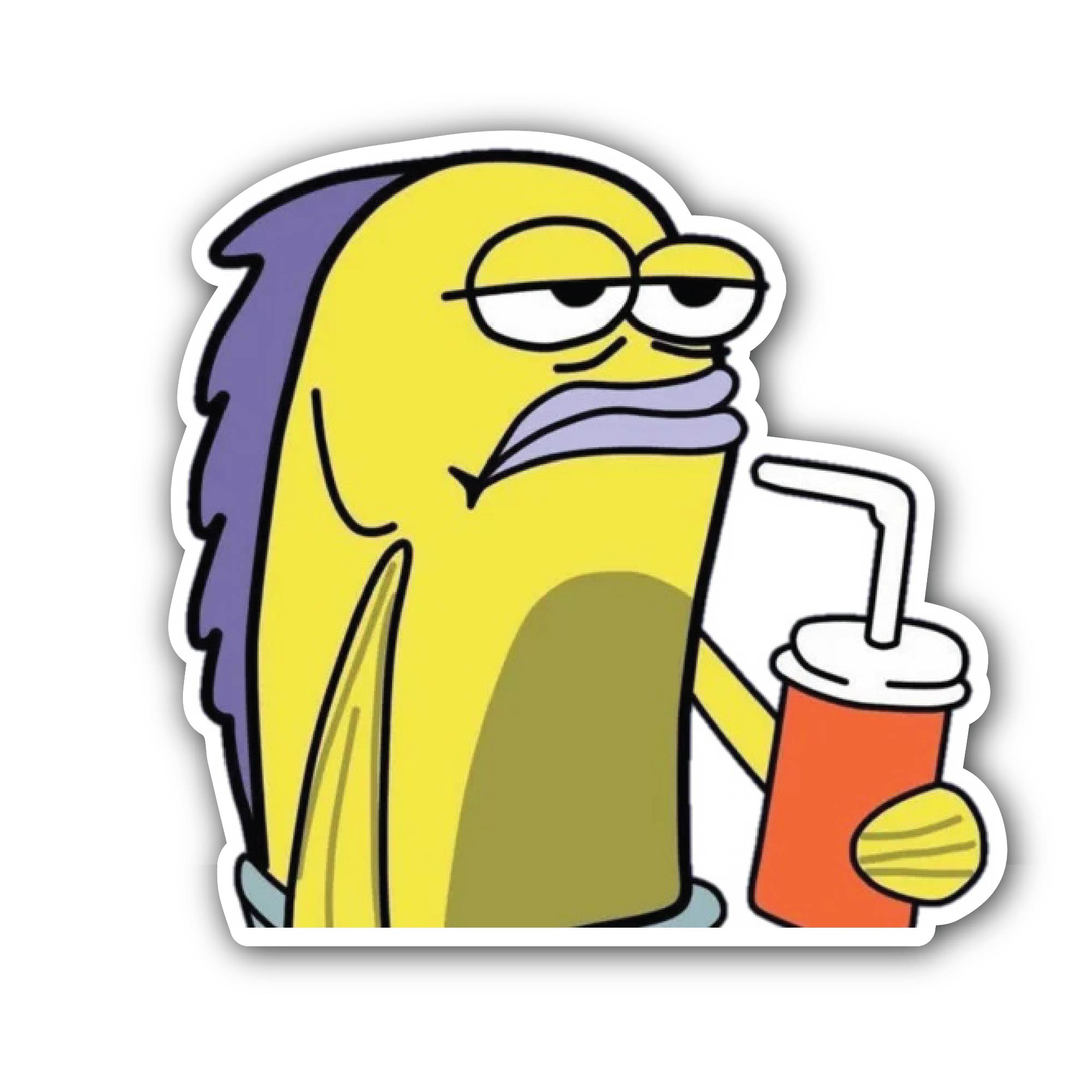 Fish Drinking Juice Sticker, Waterproof Vinyl Decal Sticker Indoor Or Outdoor 2 (Pieces) 3" and 5"