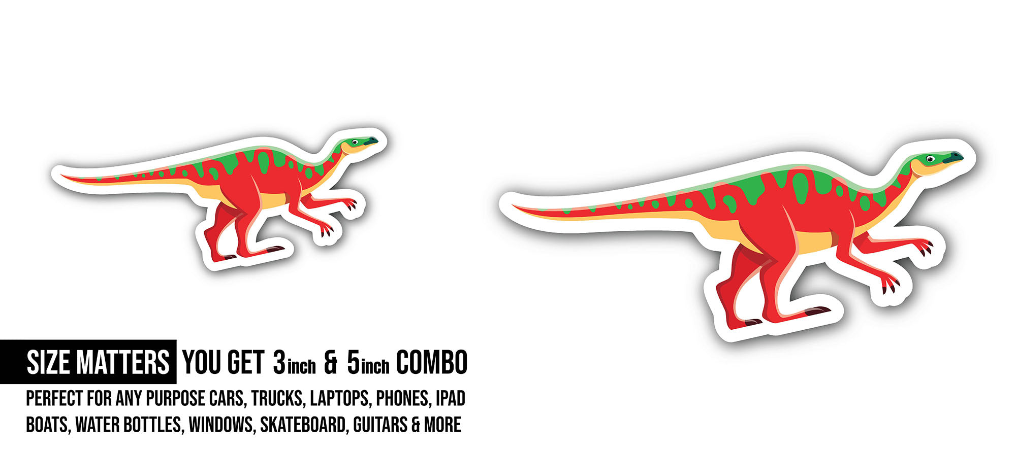 Cartoon Anatotitan dinosaur Sticker, Waterproof Vinyl Decal Sticker Indoor Or Outdoor 2 (Pieces) 3" and 5"