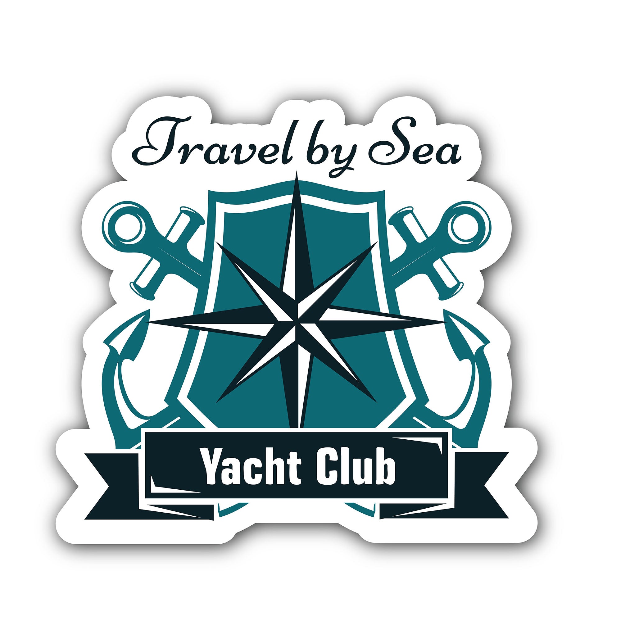 Travel by Sea Yacht Club Sticker, Waterproof Vinyl Decal Sticker Indoor Or Outdoor 2 (Pieces) 3" and 5"