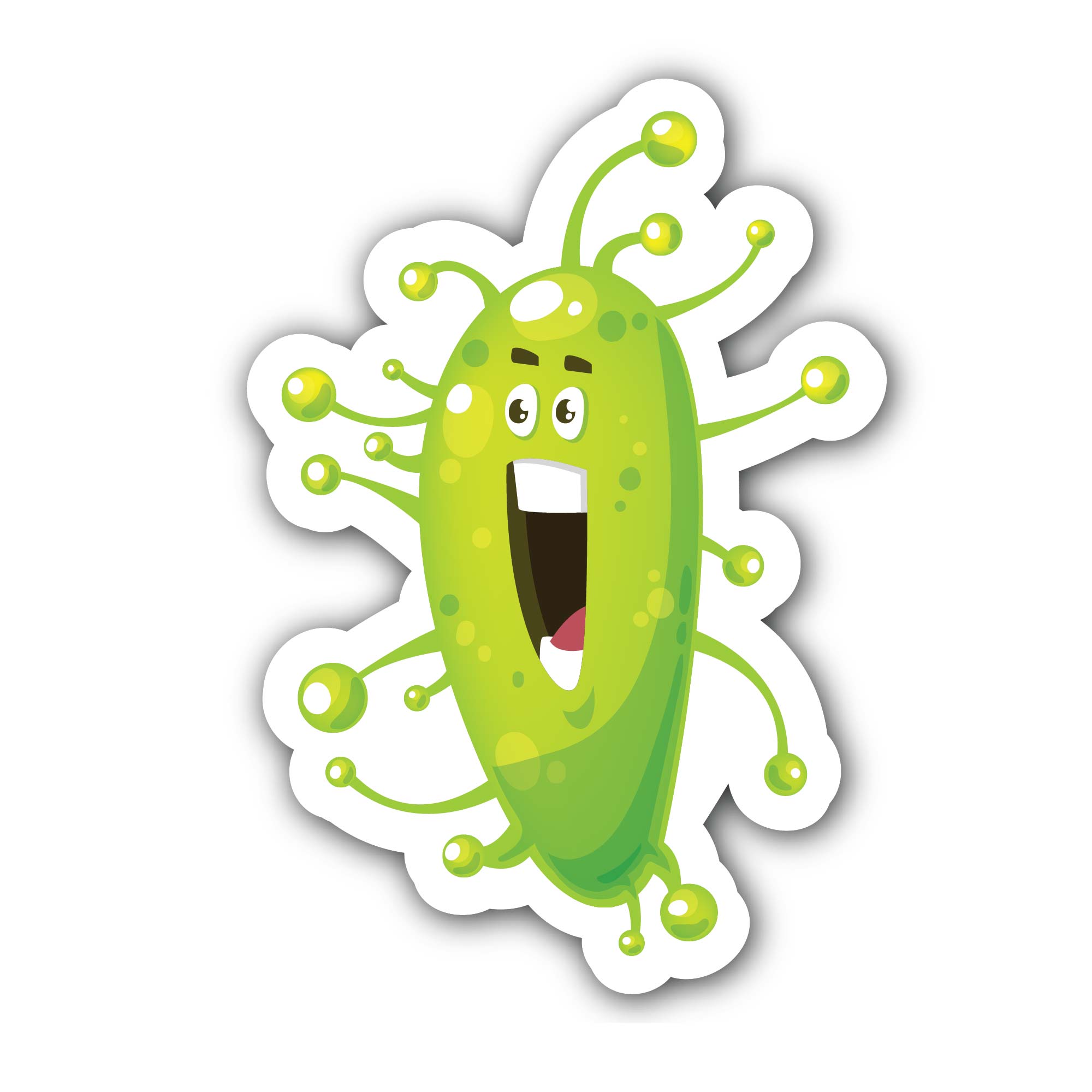 Green cartoon virus Sticker, Waterproof Vinyl Decal Sticker Indoor Or Outdoor 2 (Pieces) 3" and 5"