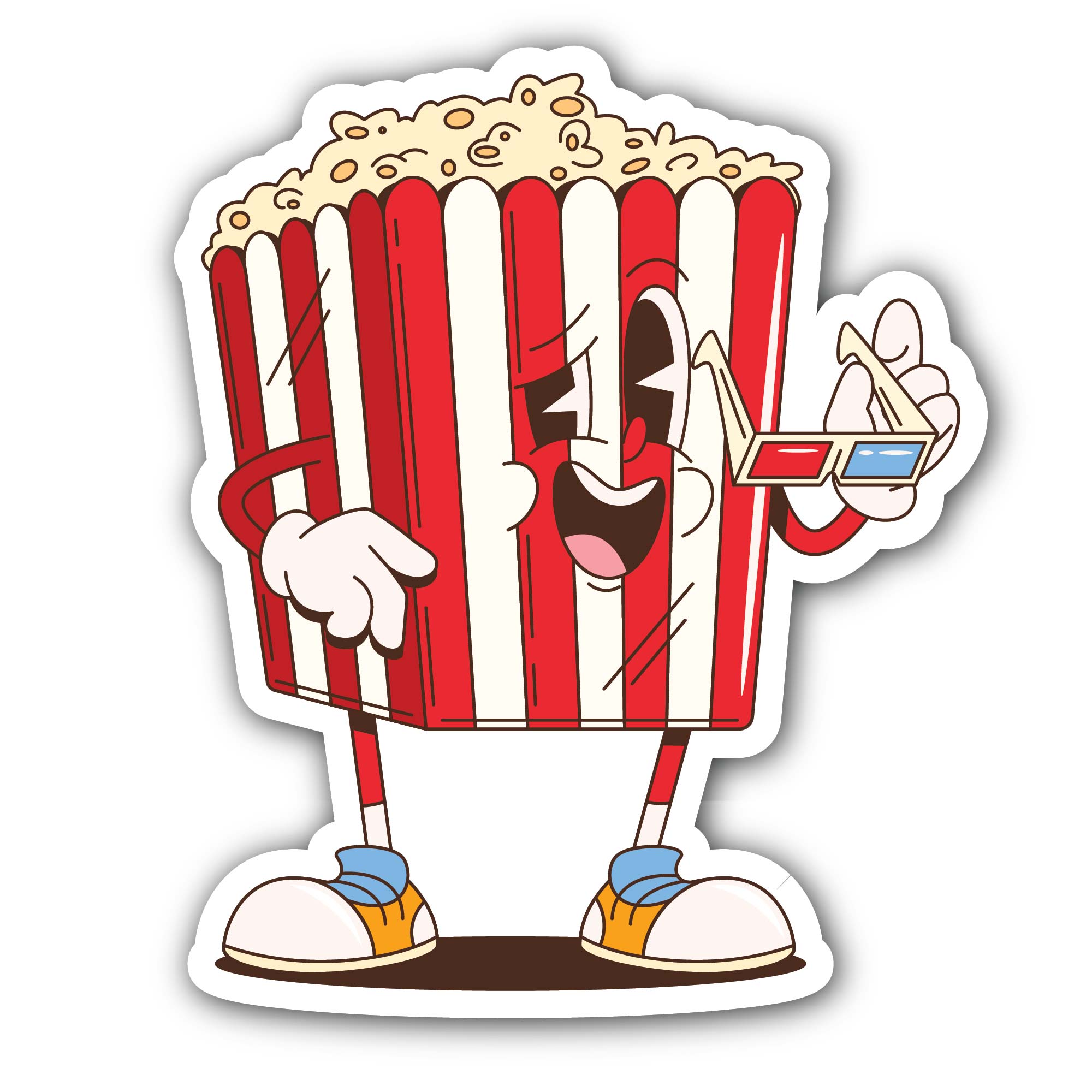 Crazy Popcorn Man Sticker, Waterproof Vinyl Decal Sticker Indoor Or Outdoor 2 (Pieces) 3" and 5"