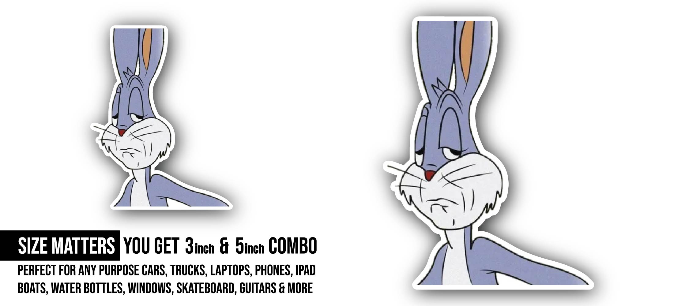 Bunny Memes Sticker, Waterproof Vinyl Decal Sticker Indoor Or Outdoor 2 (Pieces) 3" and 5"