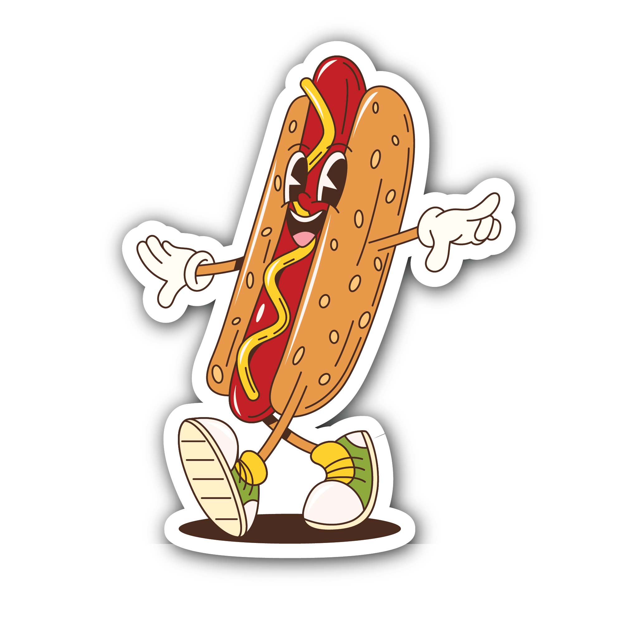Happy Hotdog cartoon Sticker, Waterproof Vinyl Decal Sticker Indoor Or Outdoor 2 (Pieces) 3" and 5"